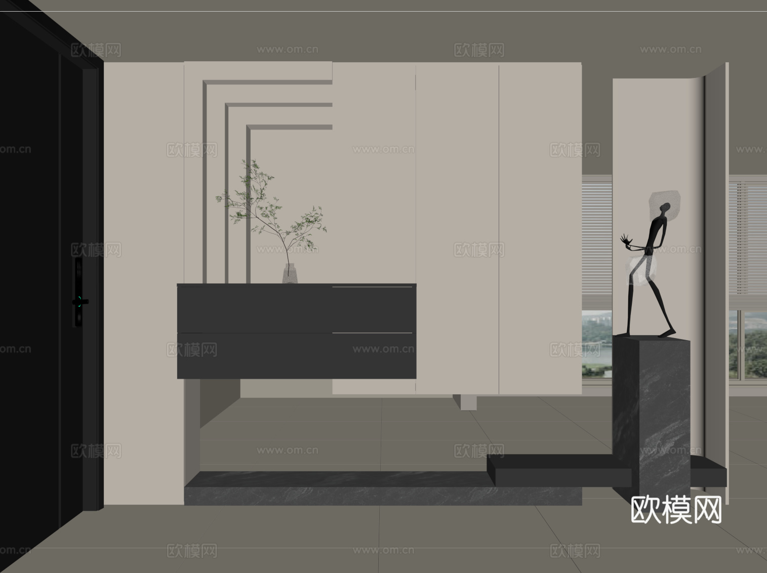 现代意式简约鞋柜 入户鞋柜su模型