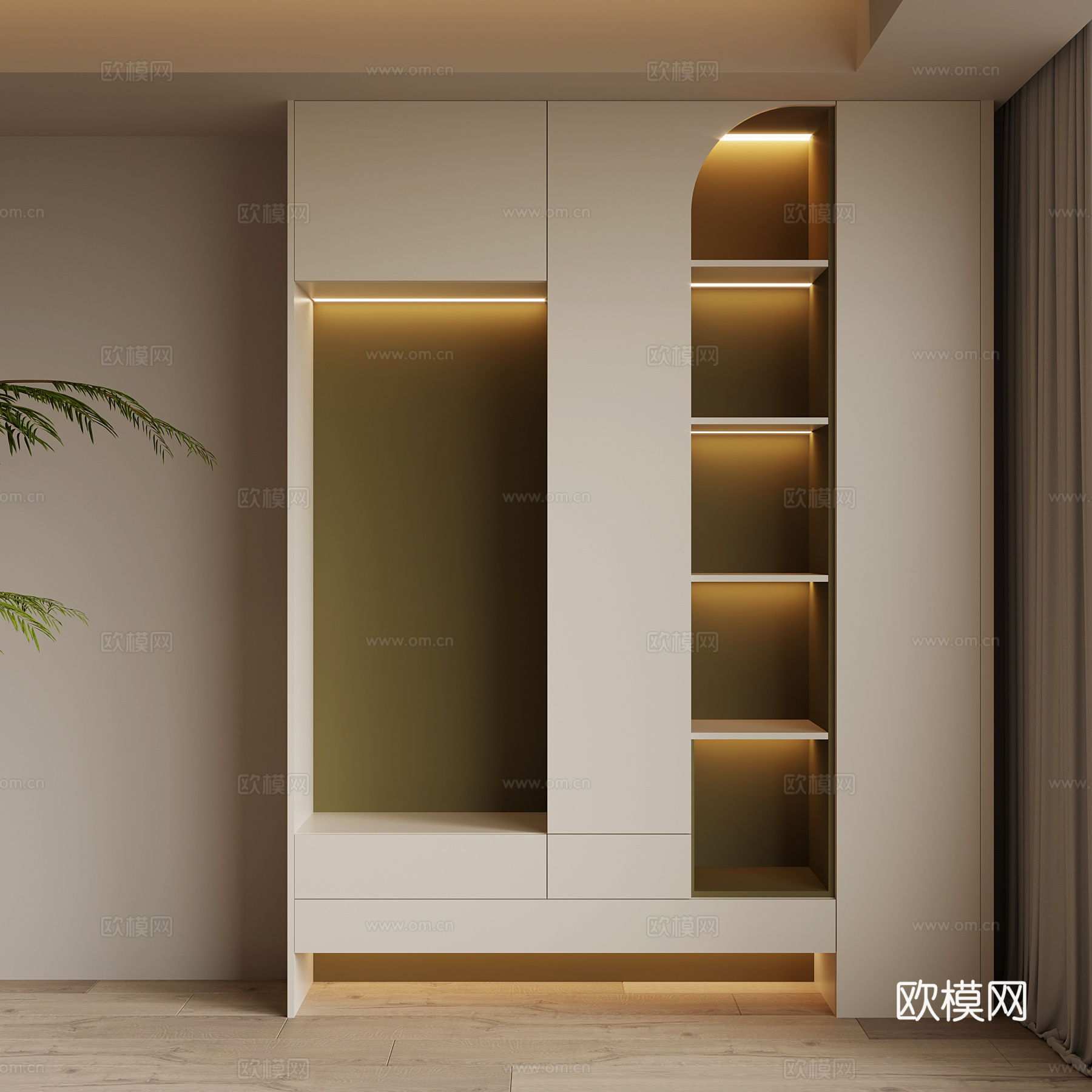 现代奶油风书柜su模型