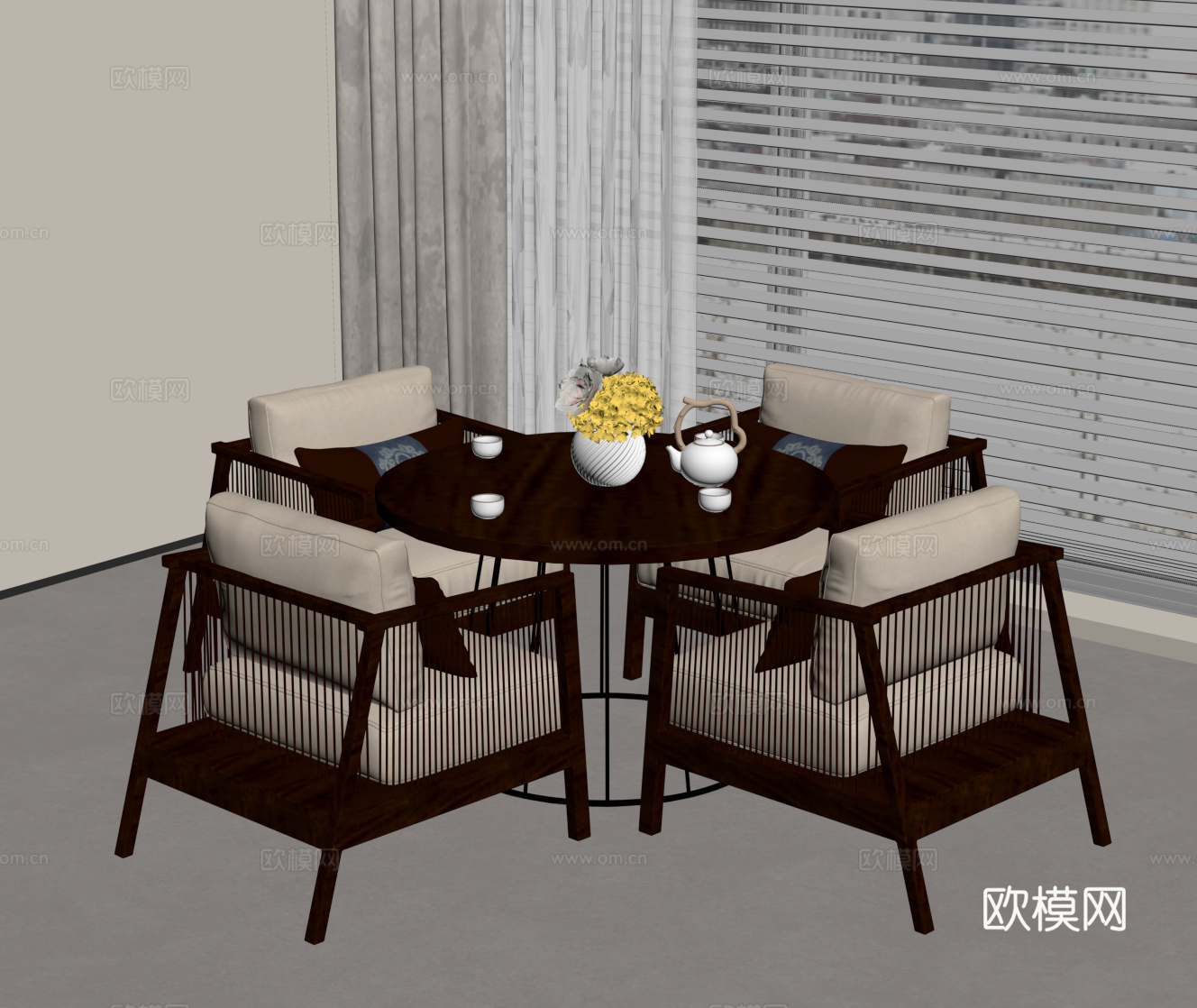 新中式休闲桌椅su模型