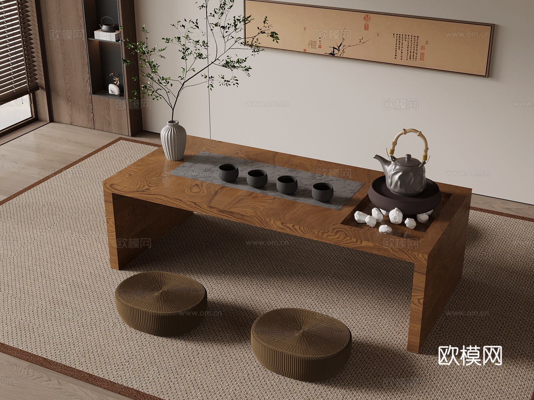 中古风茶台su模型