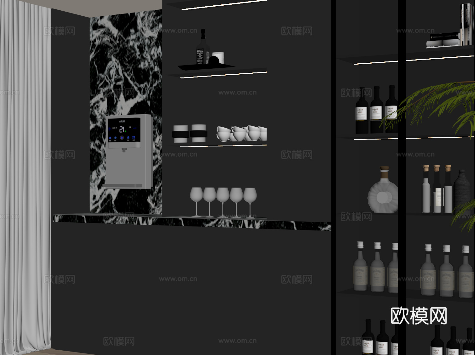 现代酒柜 餐边柜su模型下载（渲染图2）