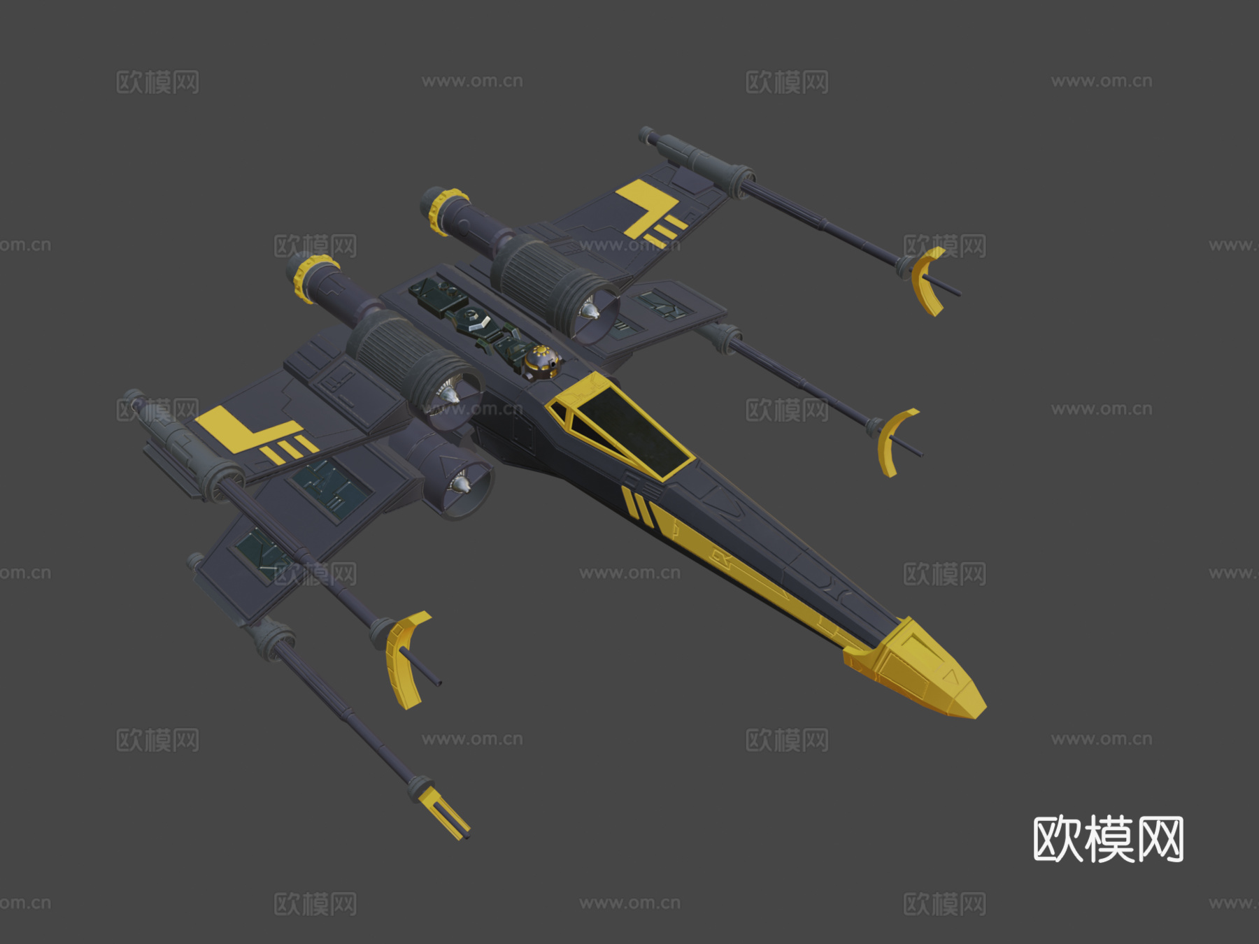 黑黄配色X翼战机3d模型下载（渲染图5）