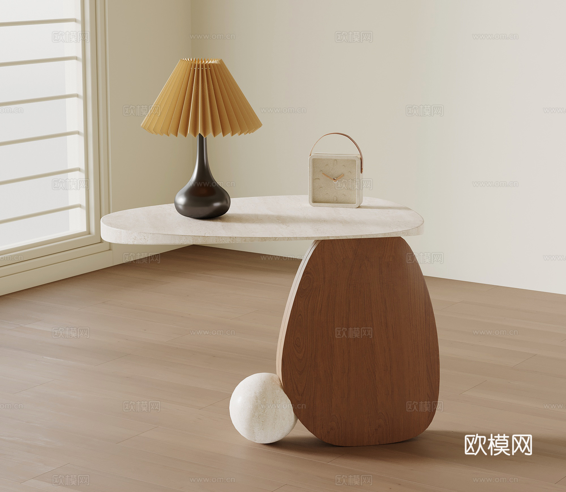 侘寂中古边几 床头柜 大理石边几su模型