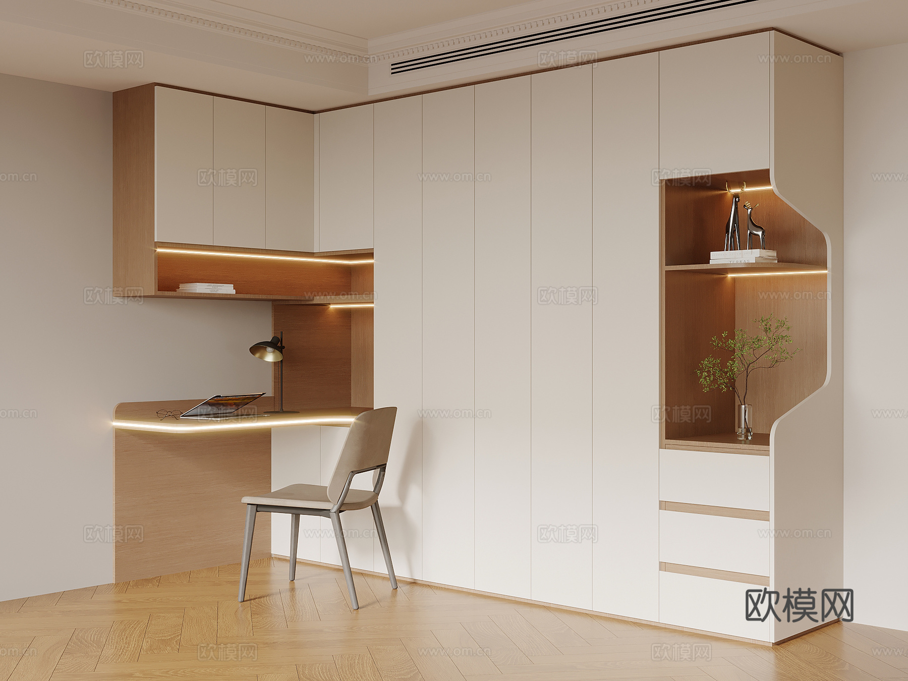 现代简约衣柜 书桌椅一体柜su模型