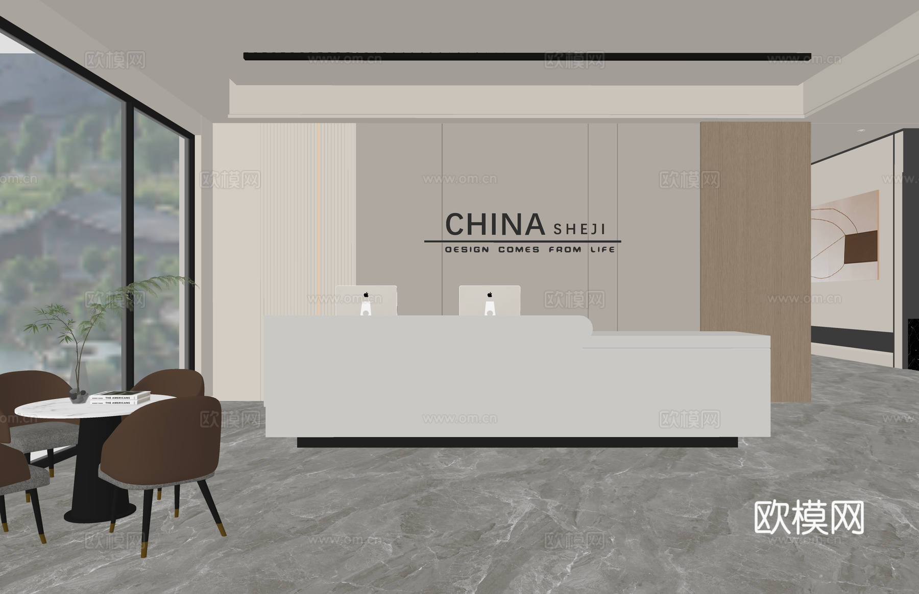 办公室 大厅 工位 展厅 酒店前台 公司前台su模型下载（渲染图2）