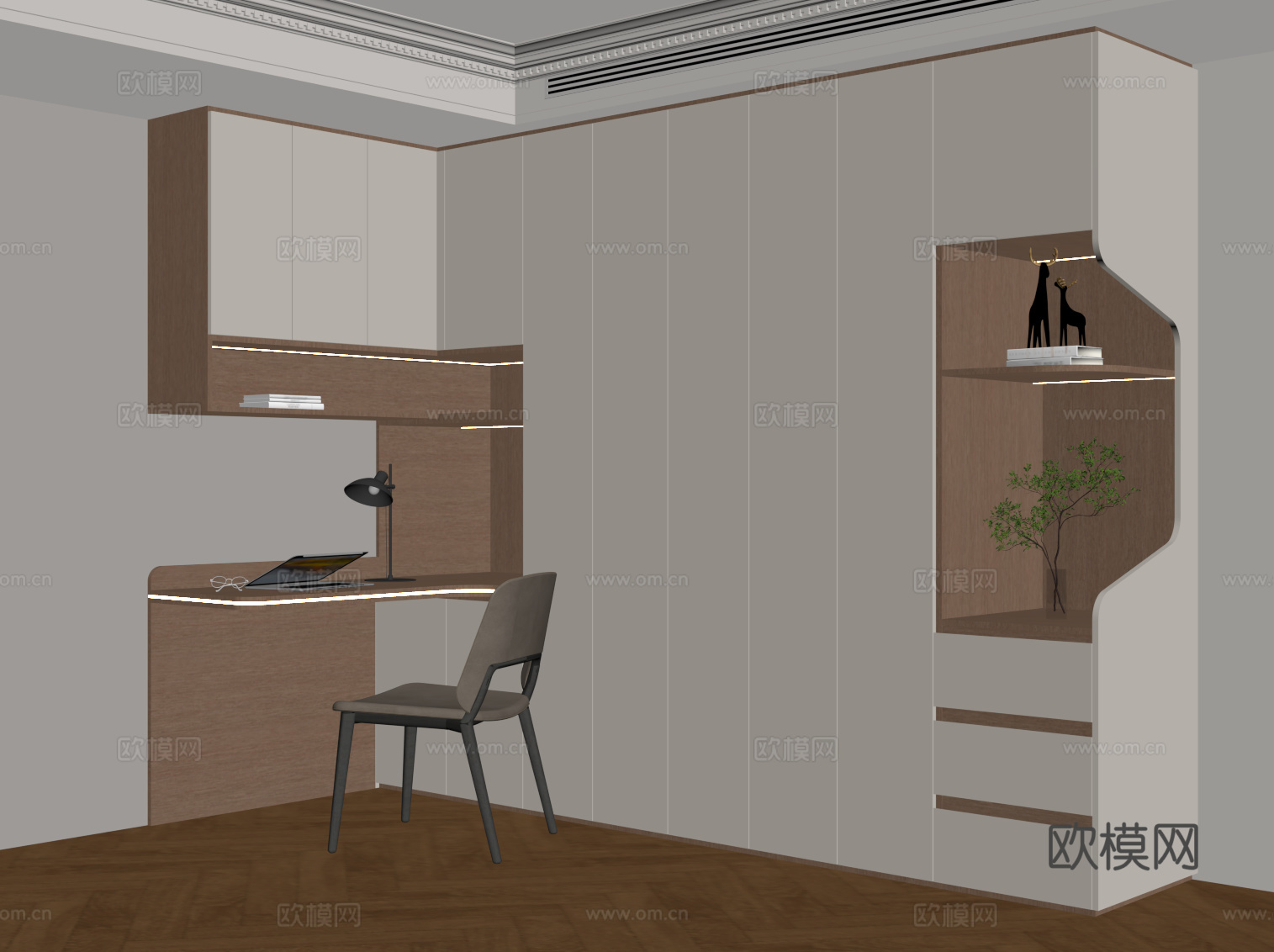 现代简约衣柜 书桌椅一体柜su模型
