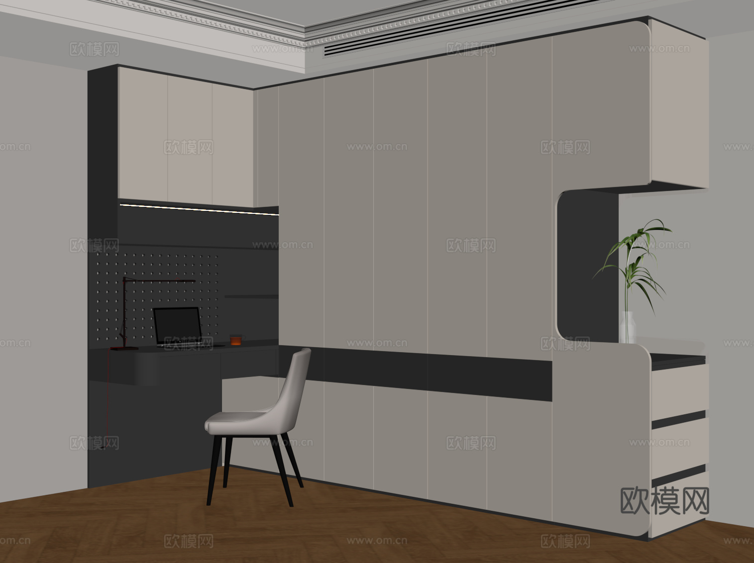 现代简约衣柜 书桌椅一体柜su模型