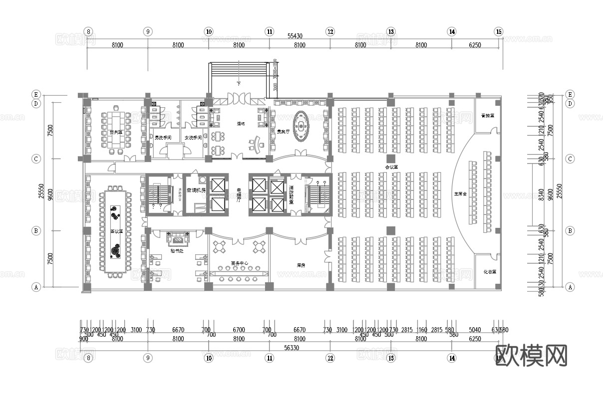 公司办公室 会议室 多功能厅 最新平面施工图合集cad施工图