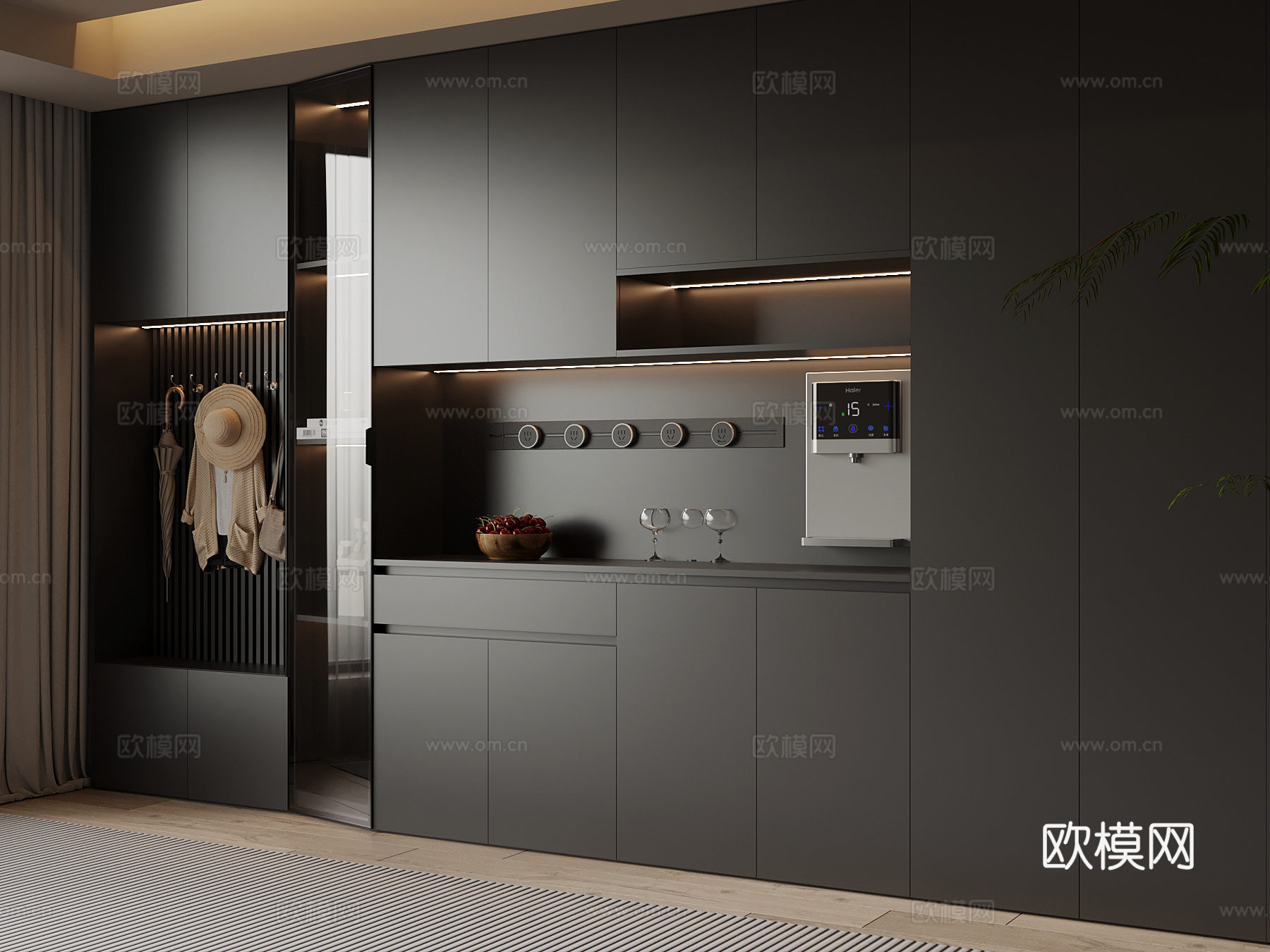 现代餐边柜 酒柜su模型