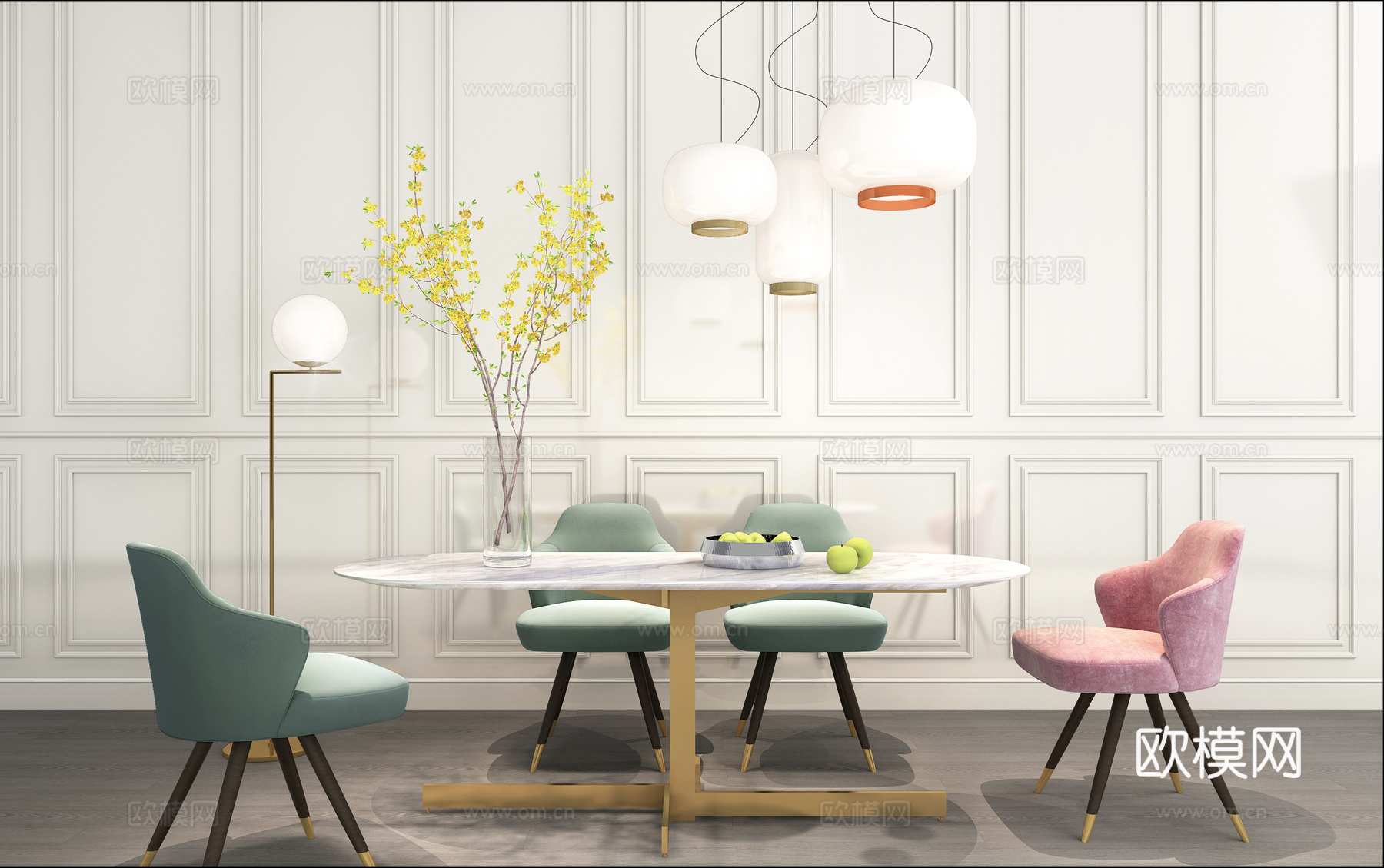 现代餐桌椅组合3d模型下载（渲染图1）