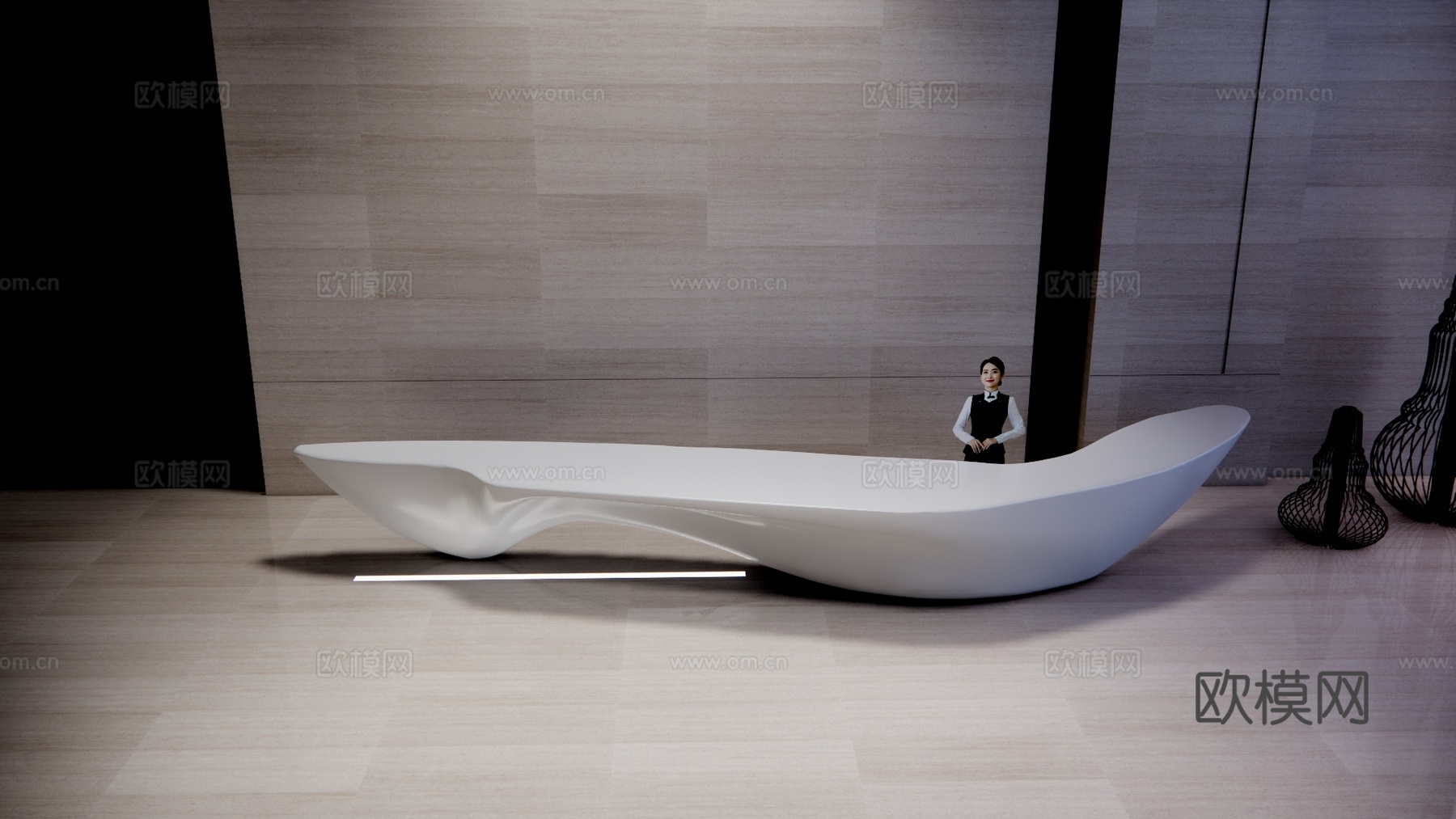 公司前台 电脑 展厅 接待 大厅su模型下载（渲染图1）