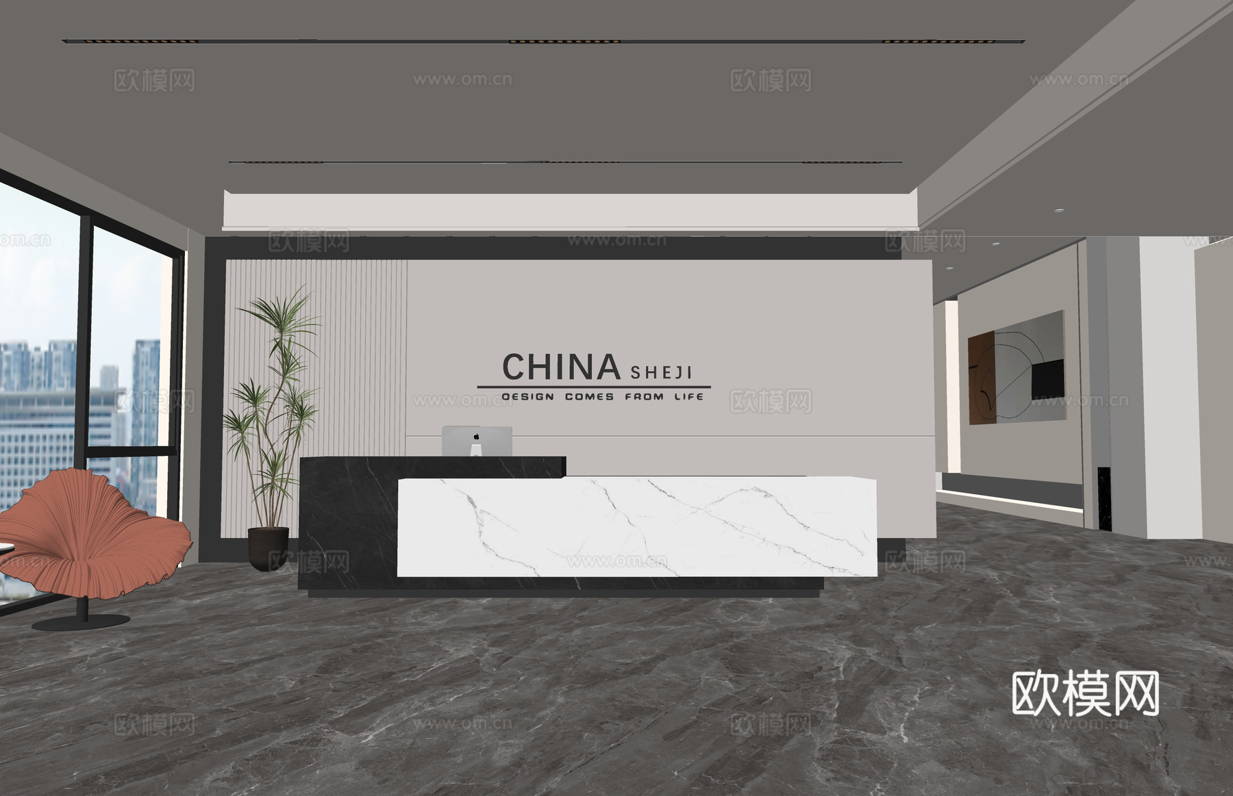 大厅 公司前台 接待 展厅 前台接待su模型