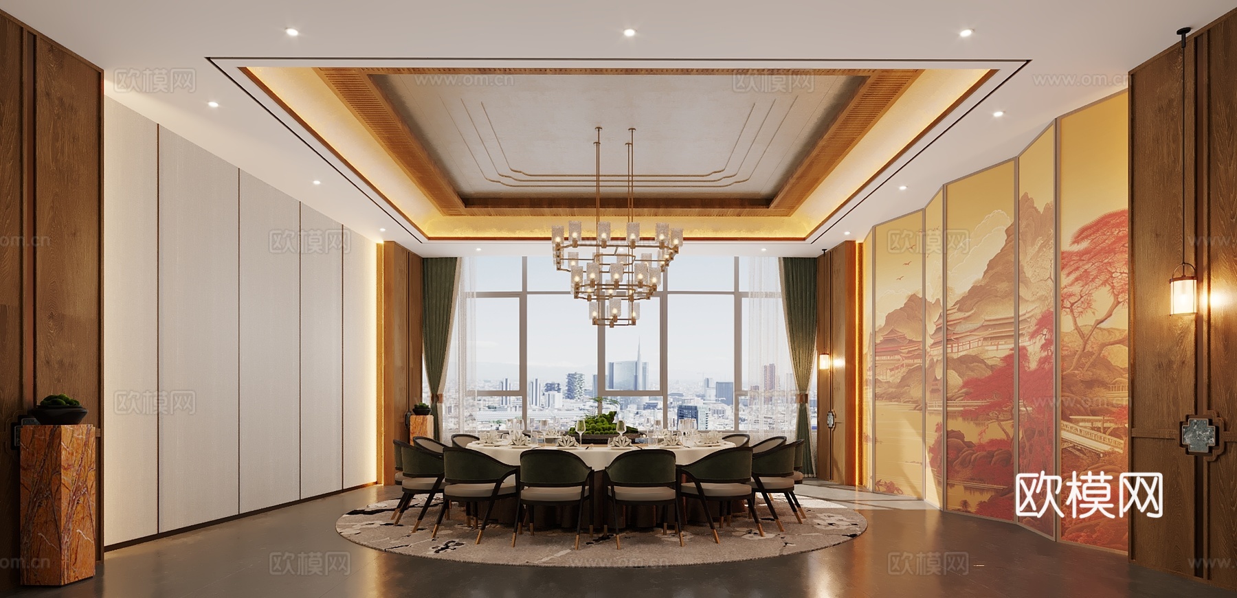 新中式包厢3d模型下载