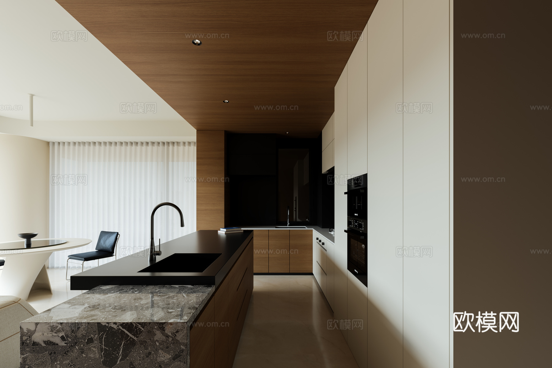 现代客餐厅3d模型下载（渲染图3）