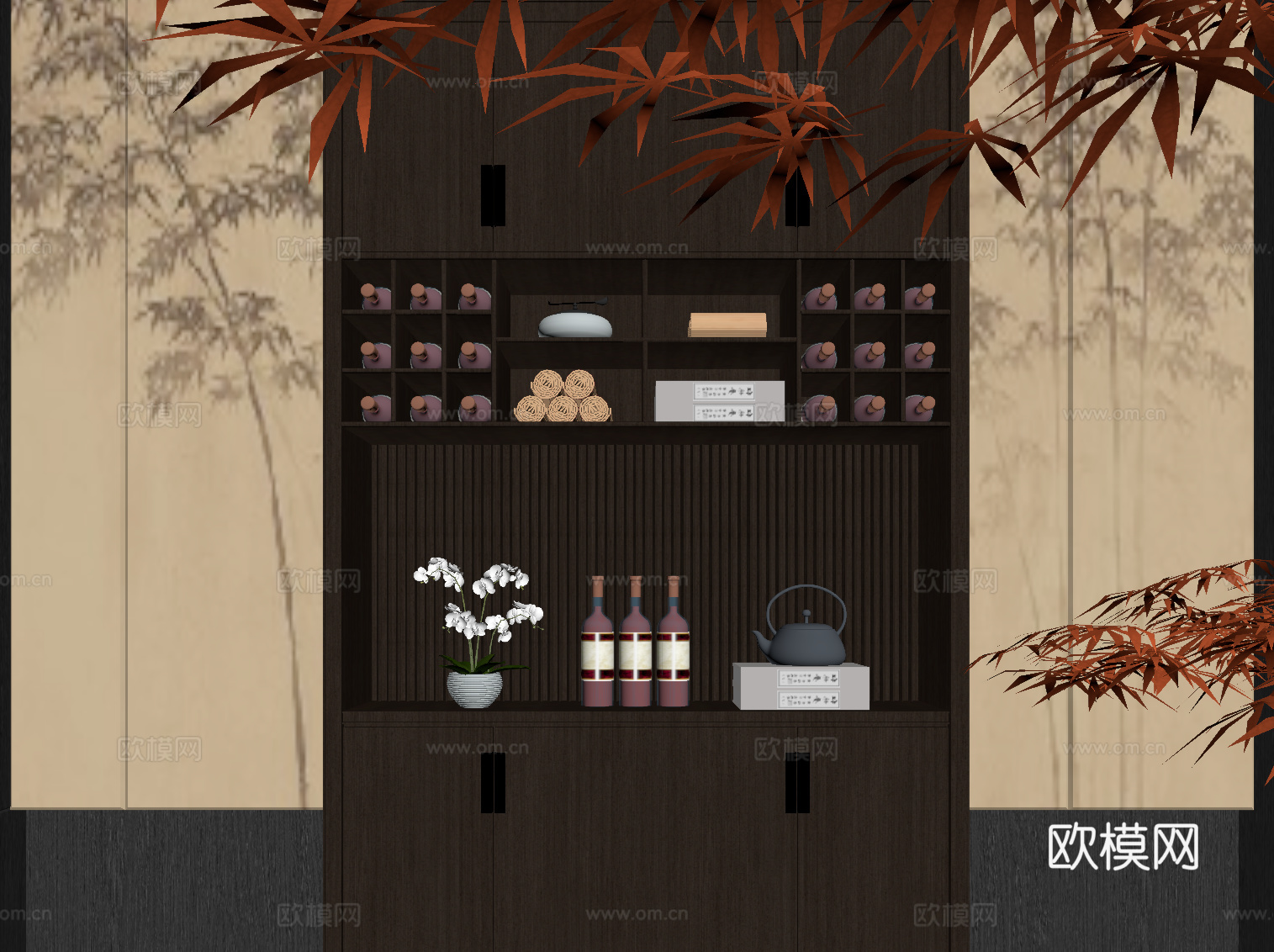 新中式酒柜 餐边柜su模型