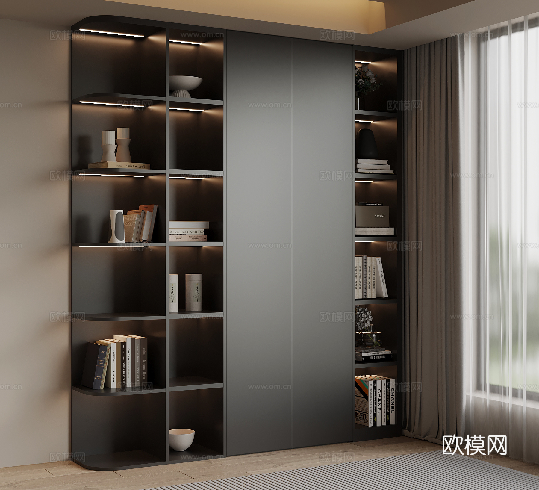 现代书柜 置物柜su模型