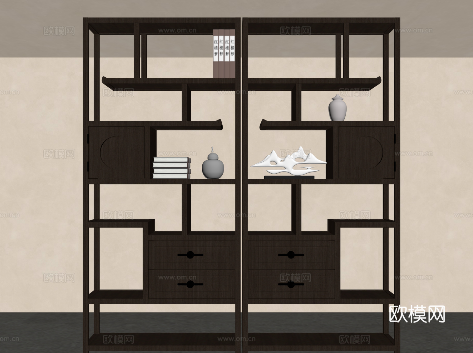 新中式博古架 置物架su模型