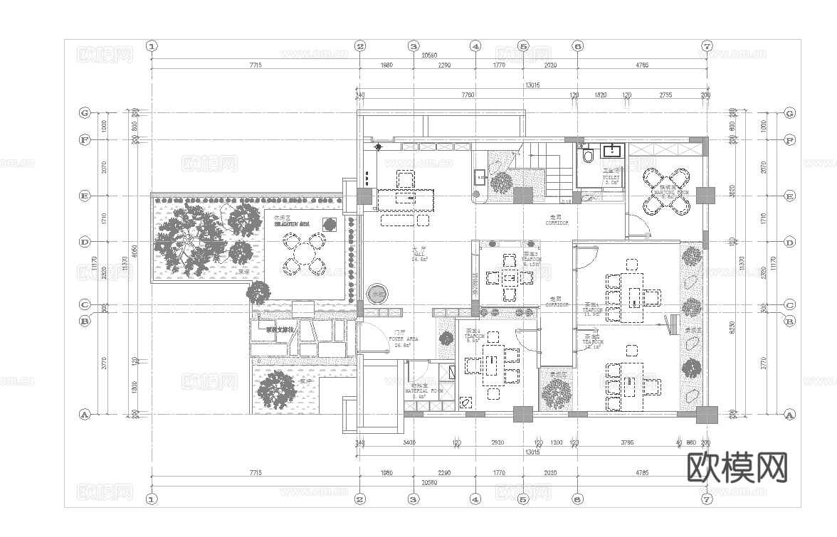 高端茶楼会所 最新全套施工图 效果图合集cad施工图
