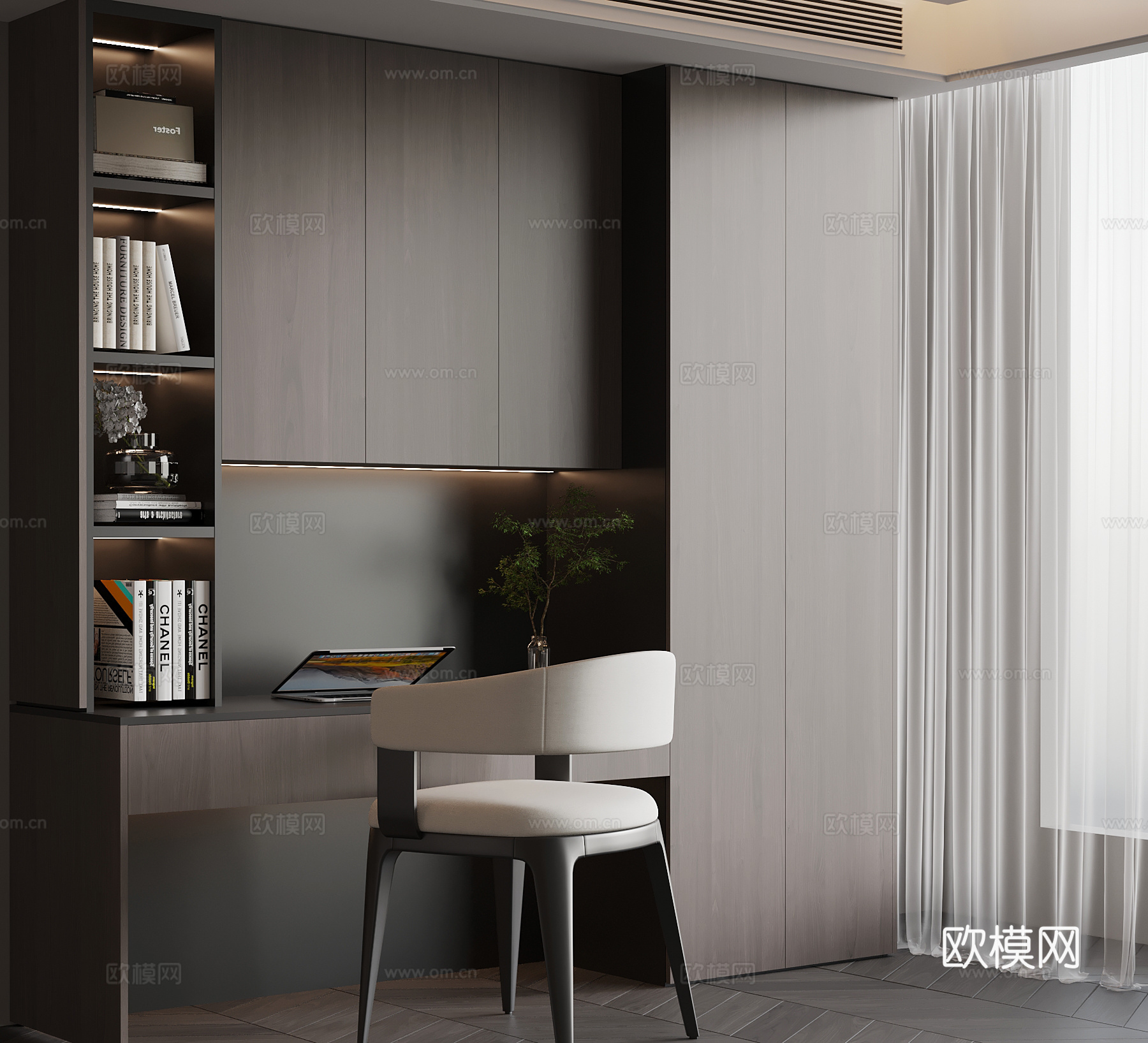 现代书桌椅 书柜su模型