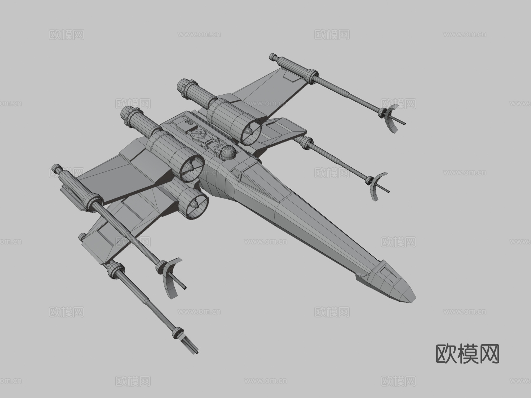 黑黄配色X翼战机3d模型下载（渲染图3）