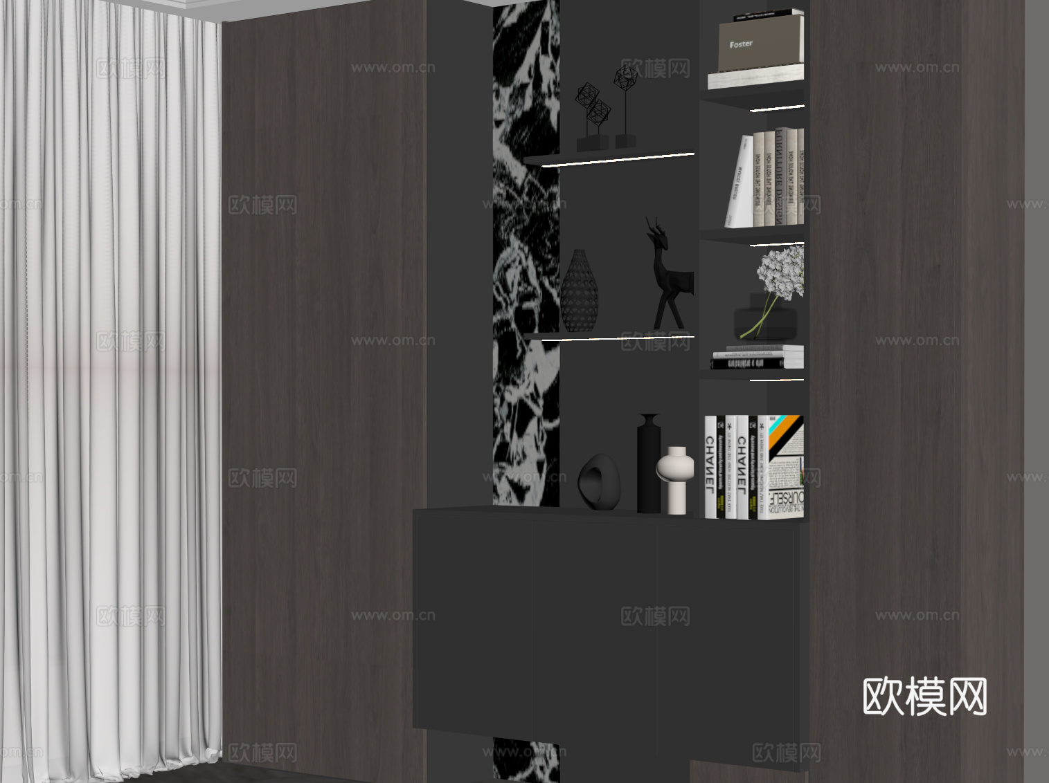现代书柜su模型下载（渲染图2）