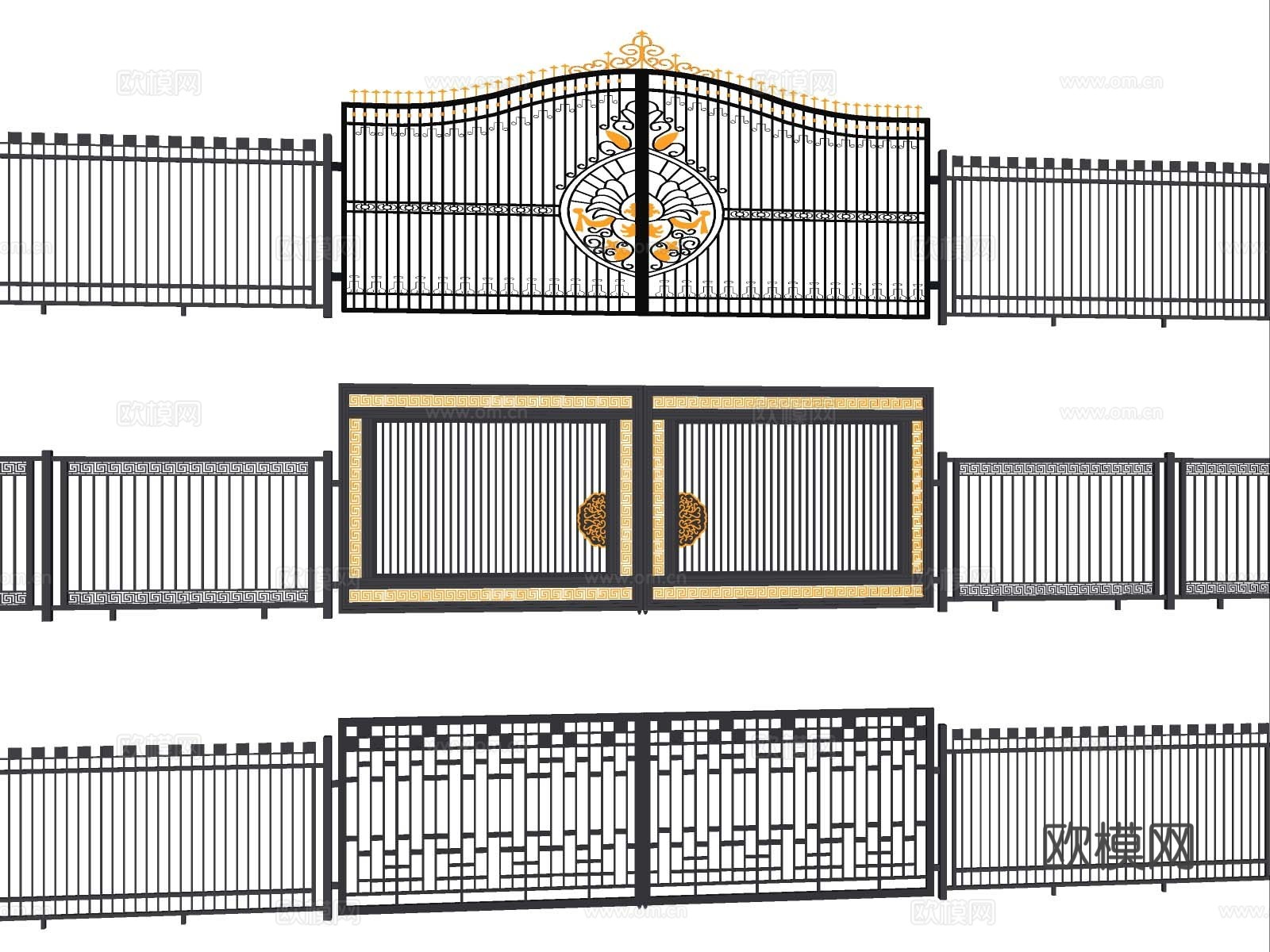 现代铁艺大门 铁艺门 铁门 铁艺围墙su模型