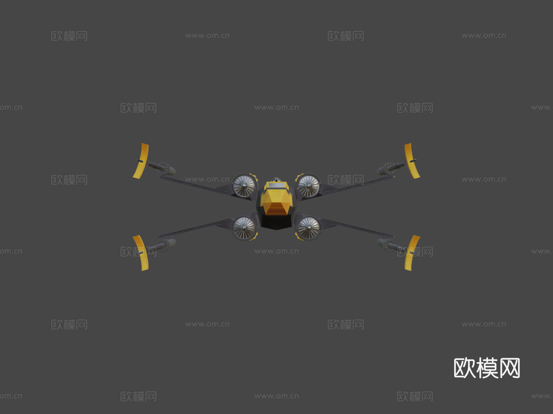 黑黄配色X翼战机3d模型下载（渲染图8）