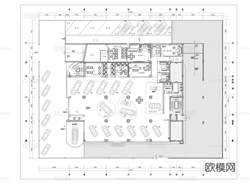 4S汽车服务中心 最新平面施工图合集cad施工图