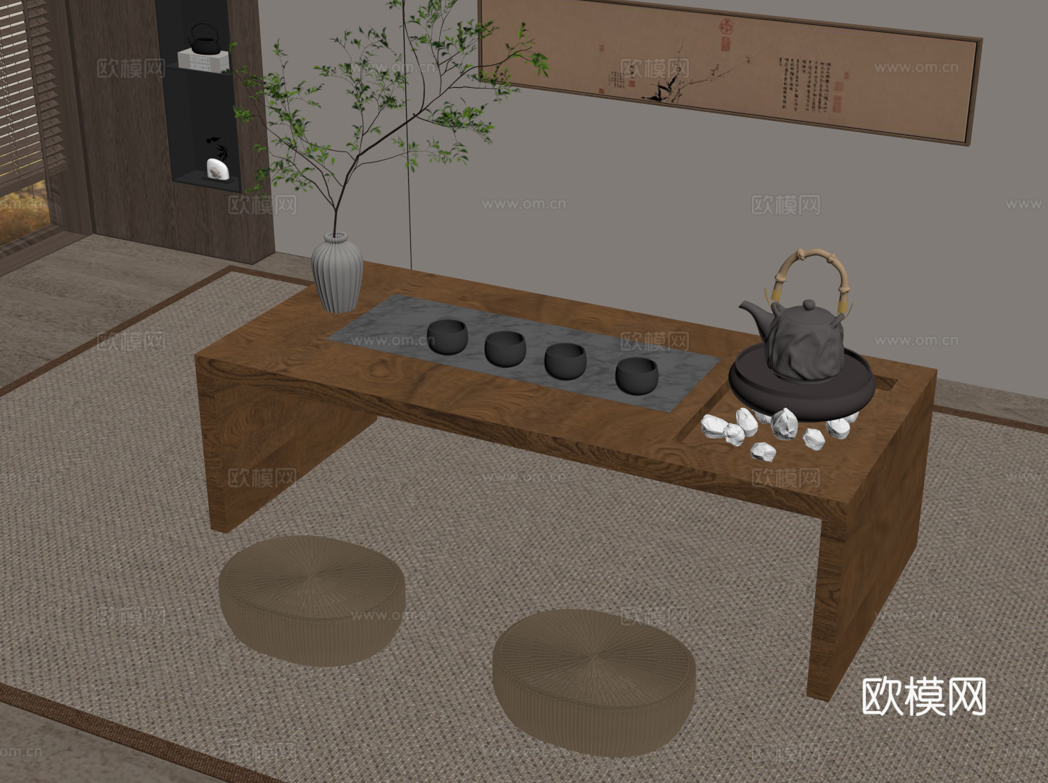 中古风茶台su模型