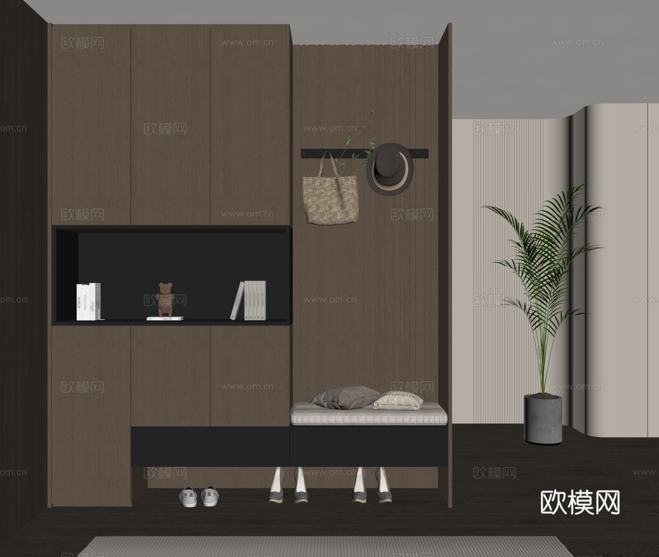现代意式玄关柜 鞋柜su模型下载（渲染图2）