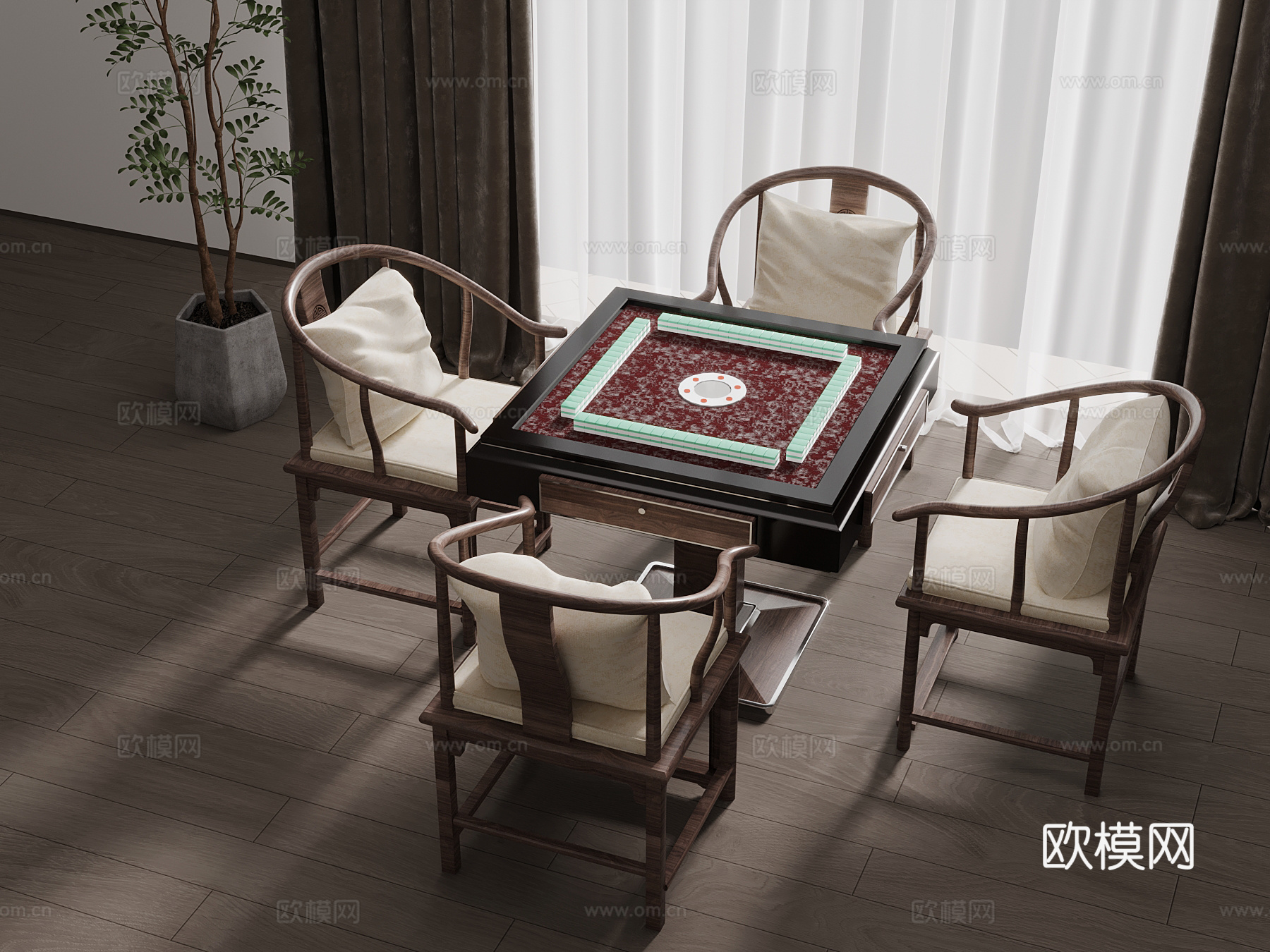 中式麻将桌su模型