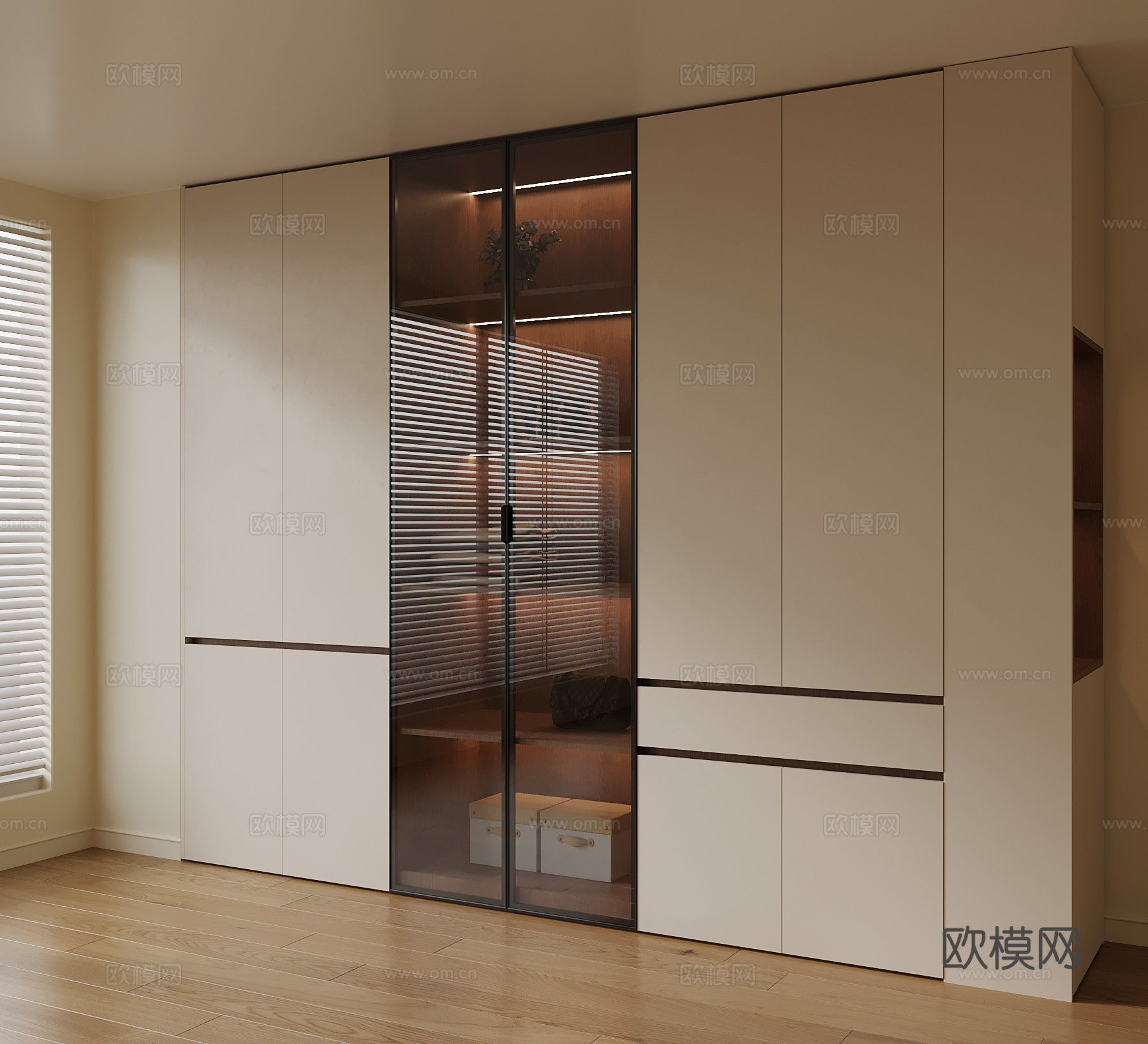 现代中古风衣柜 通顶衣柜su模型