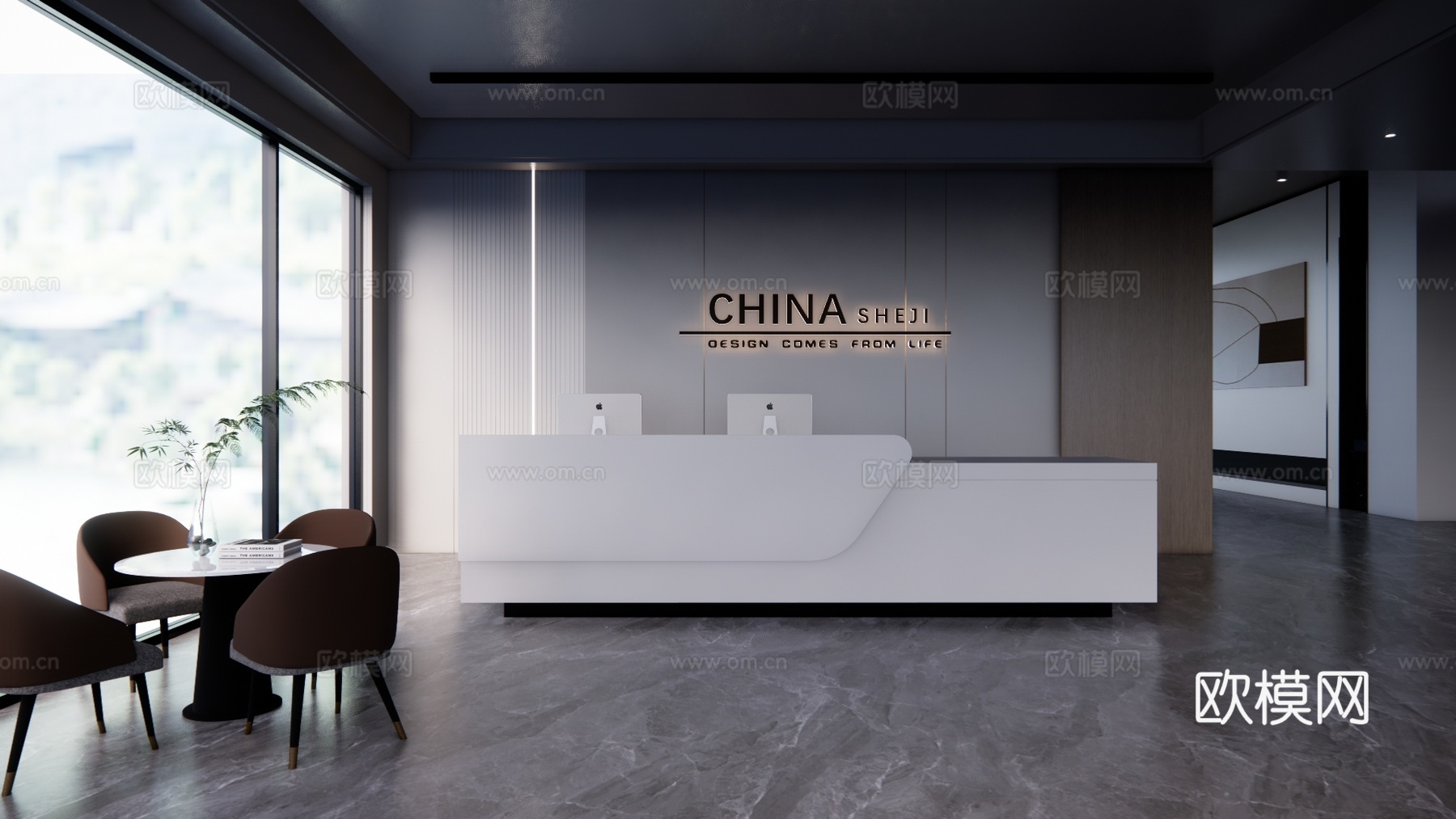 办公室 大厅 工位 展厅 酒店前台 公司前台su模型下载（渲染图1）
