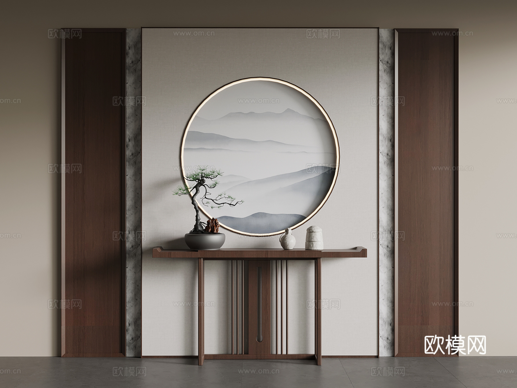 新中式端景柜su模型