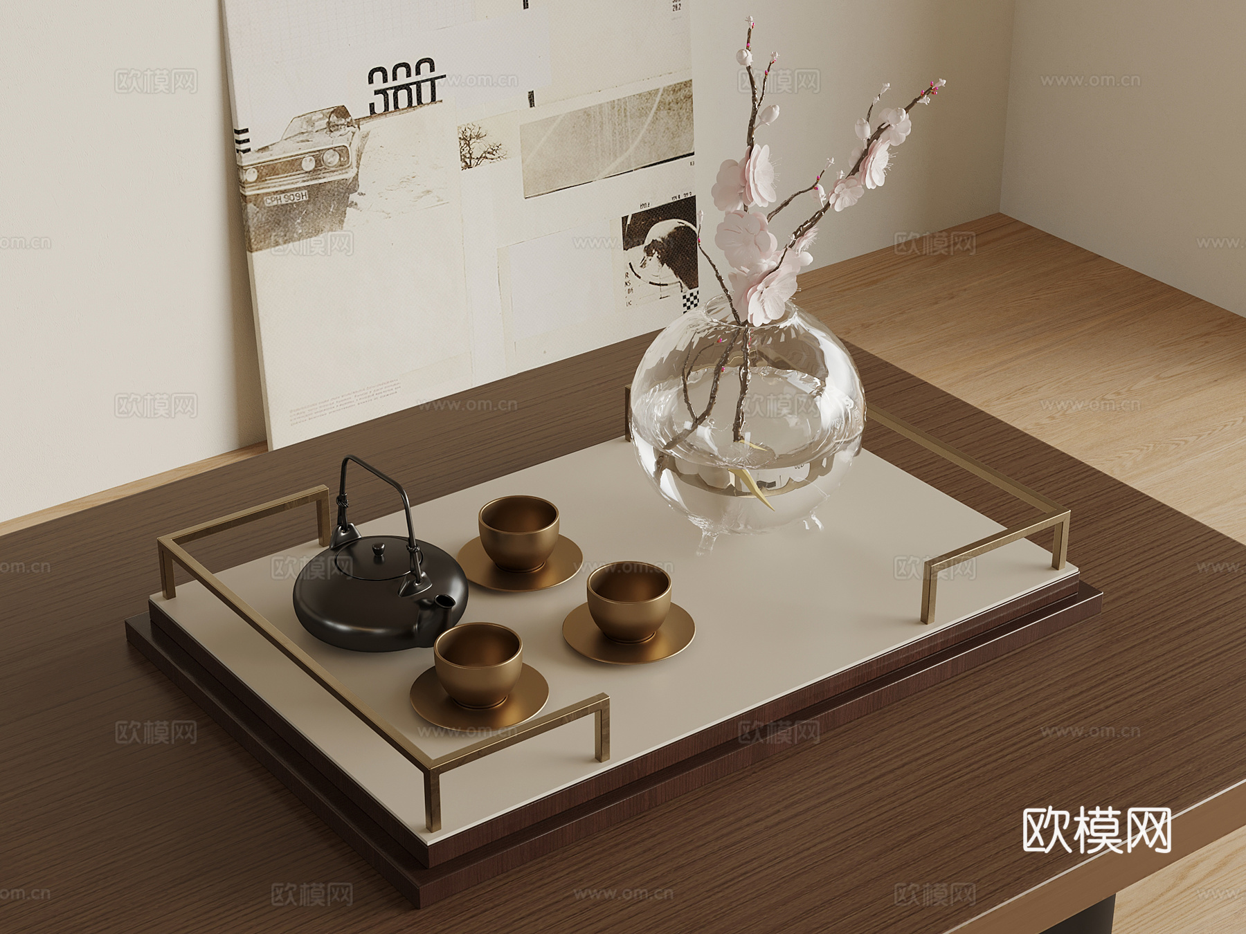 新中式茶具摆件 托盘3d模型下载