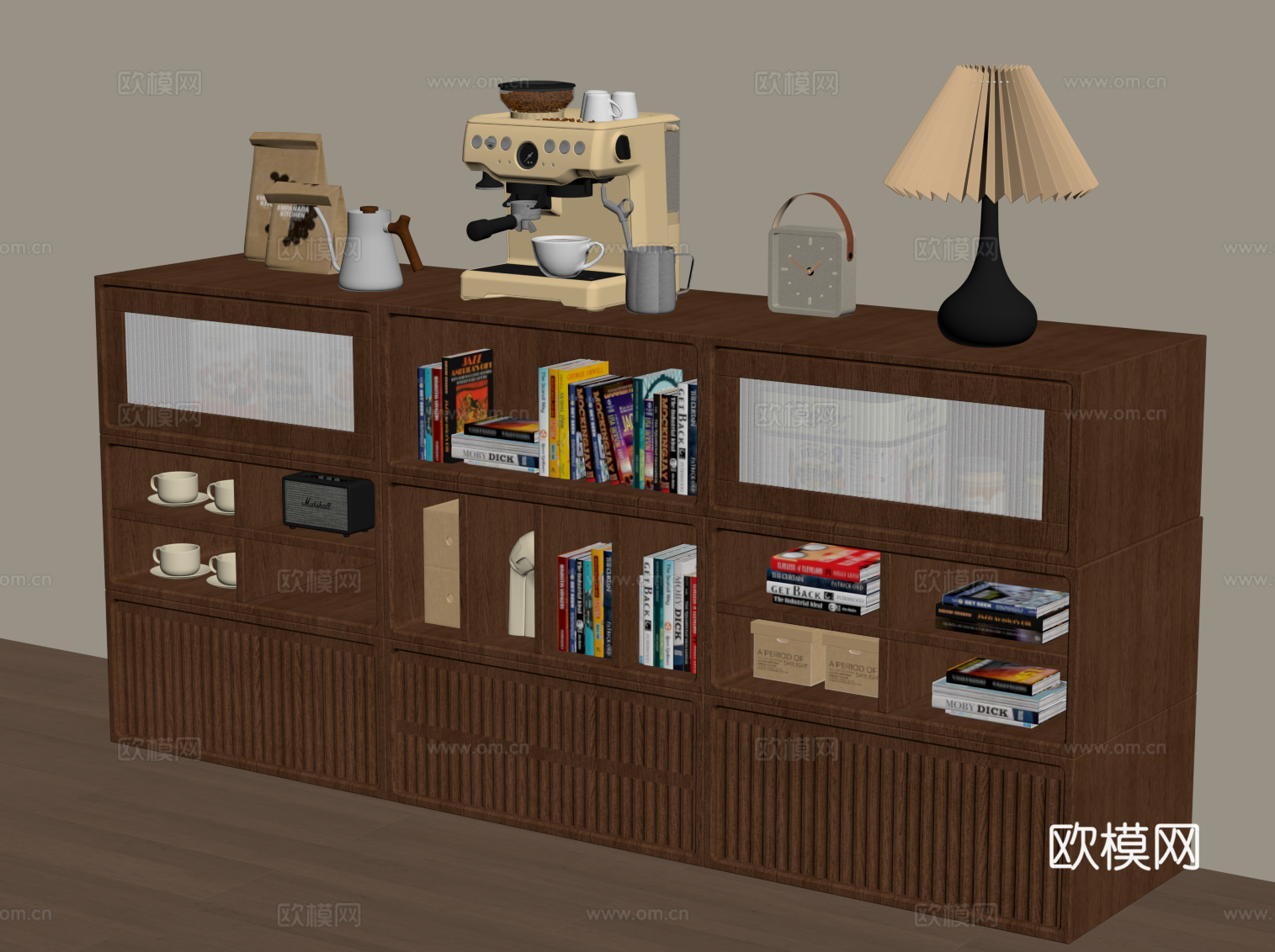 中古风书柜 餐边柜 储物柜su模型