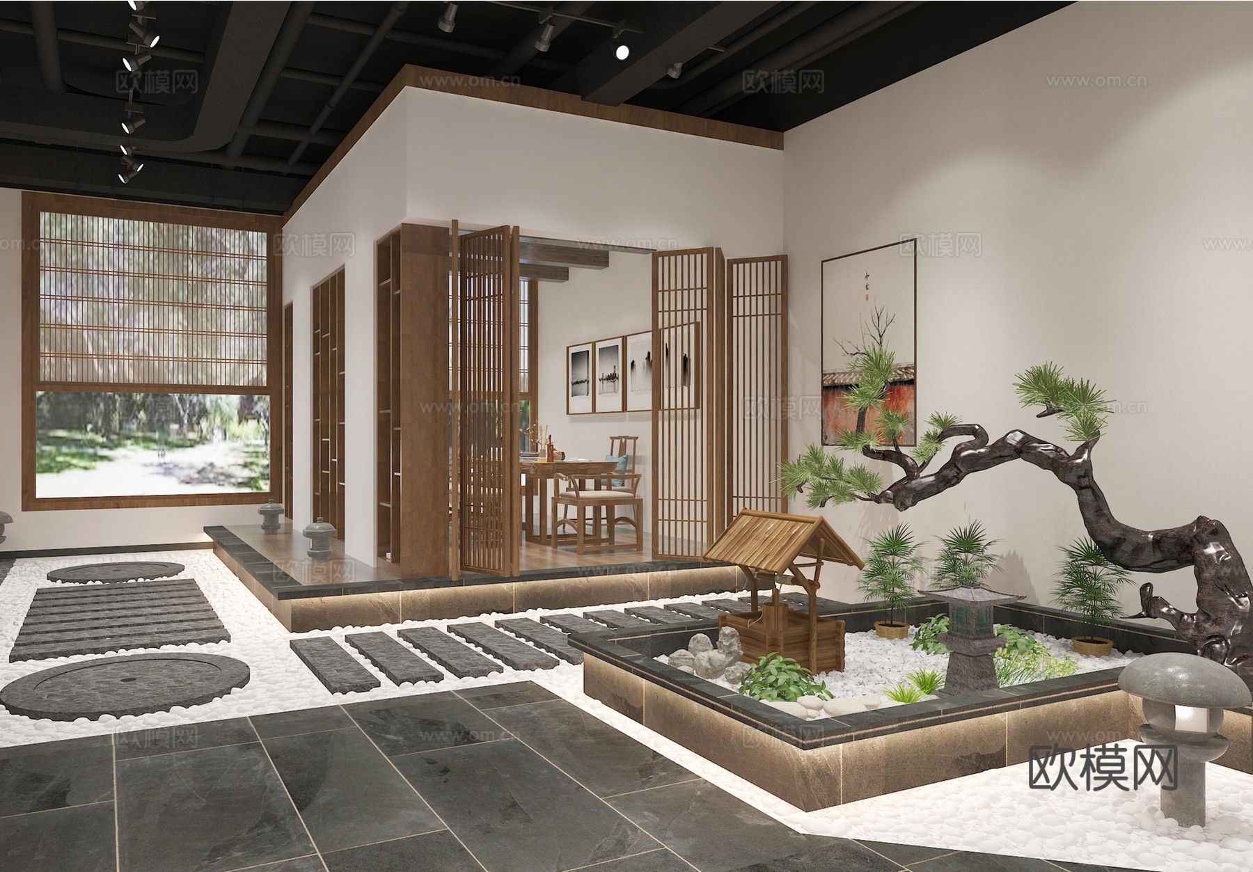 高端茶楼会所 最新全套施工图 效果图合集cad施工图