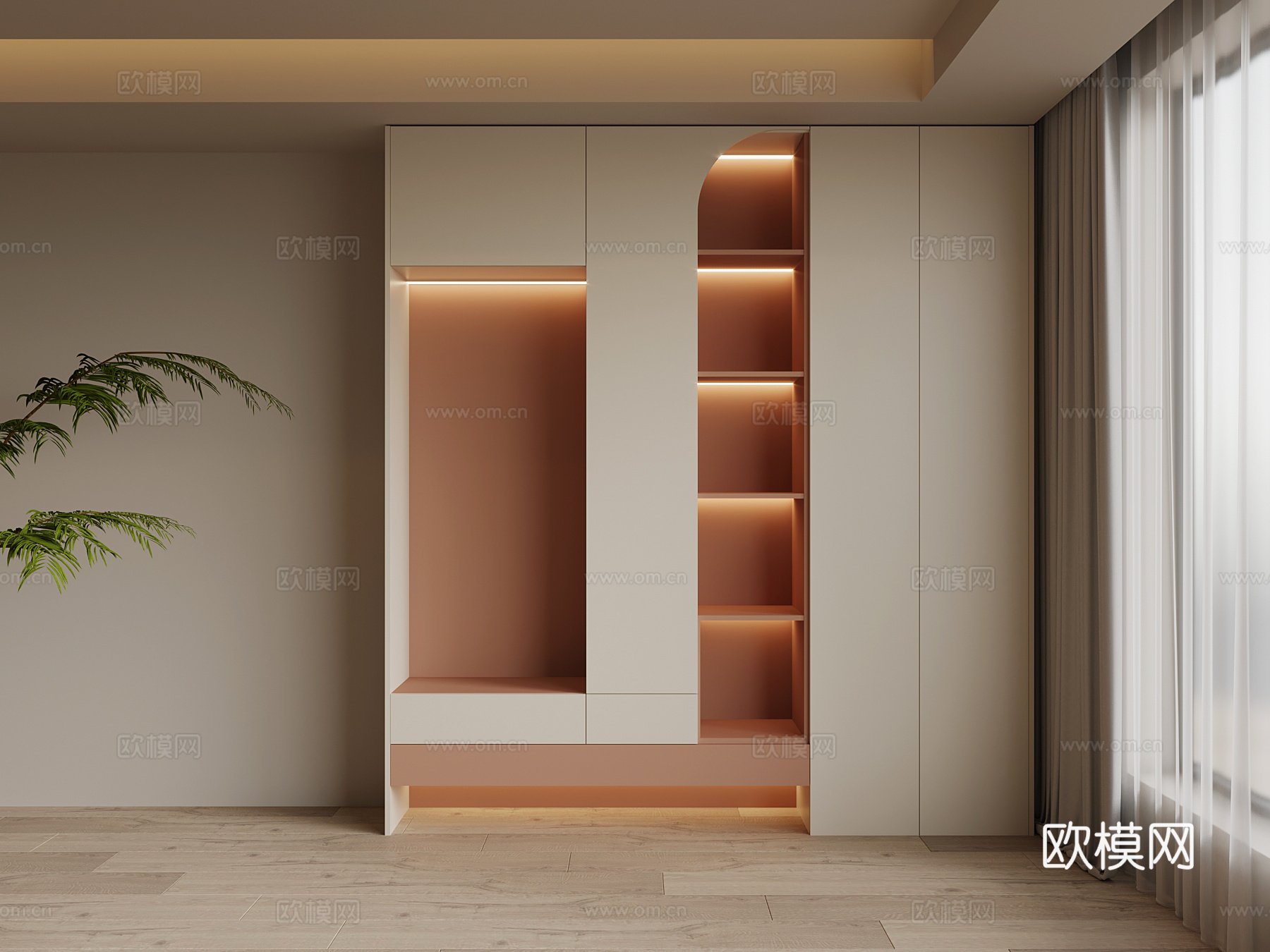 现代奶油风鞋柜su模型