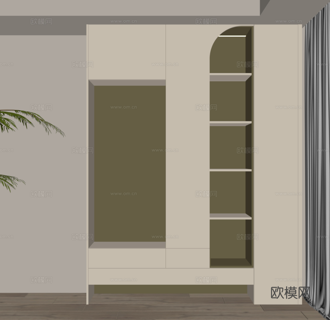 现代奶油风书柜su模型