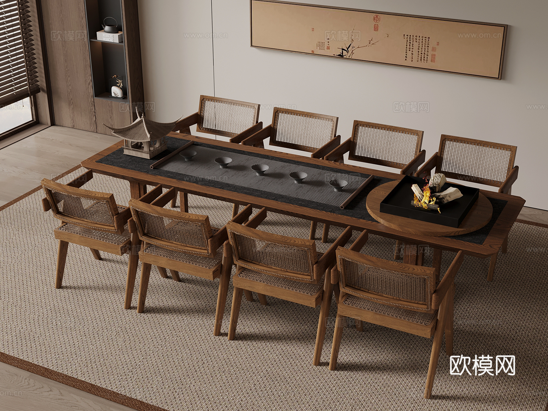 新中式茶桌椅su模型