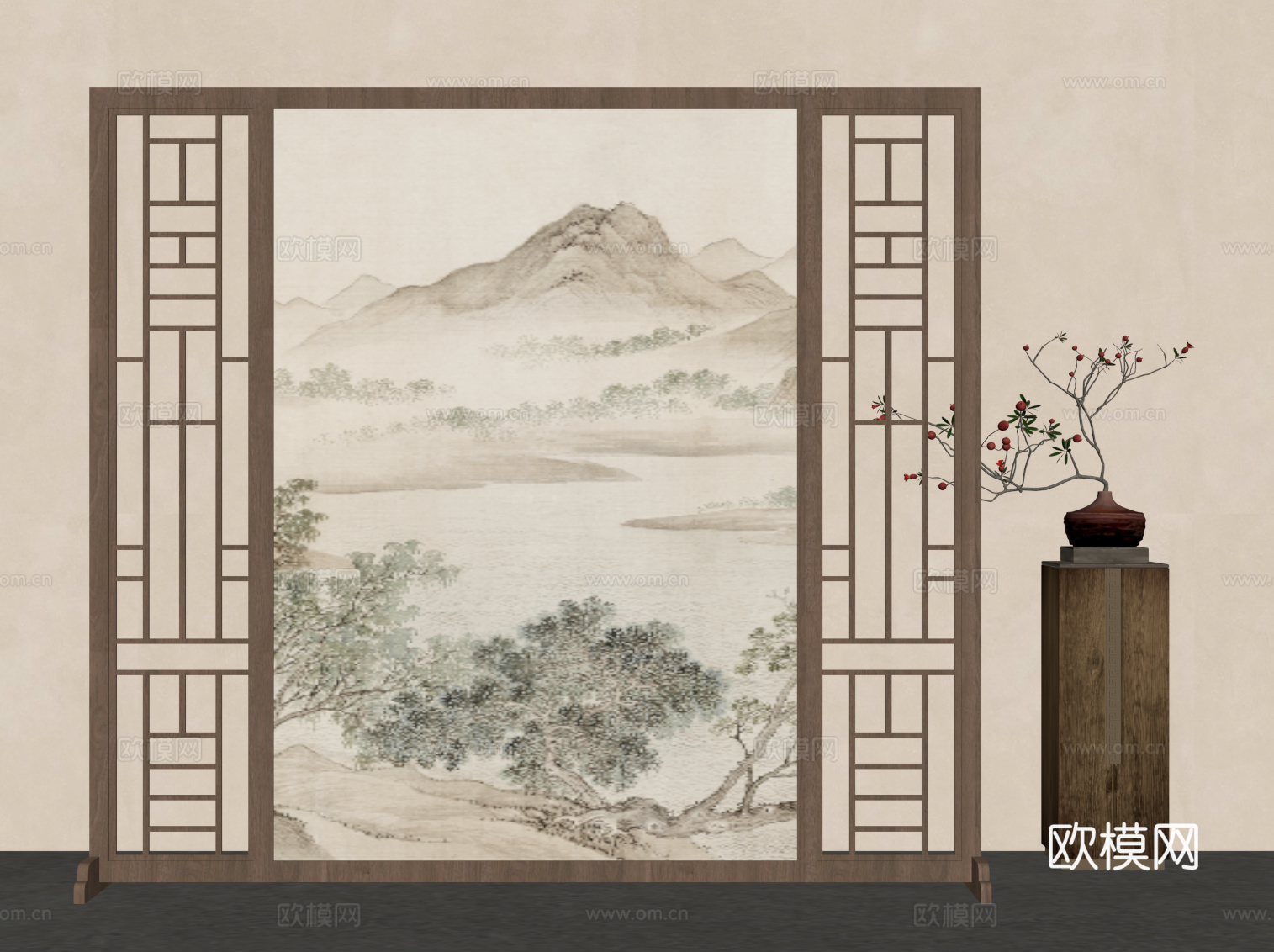 新中式屏风 隔断su模型