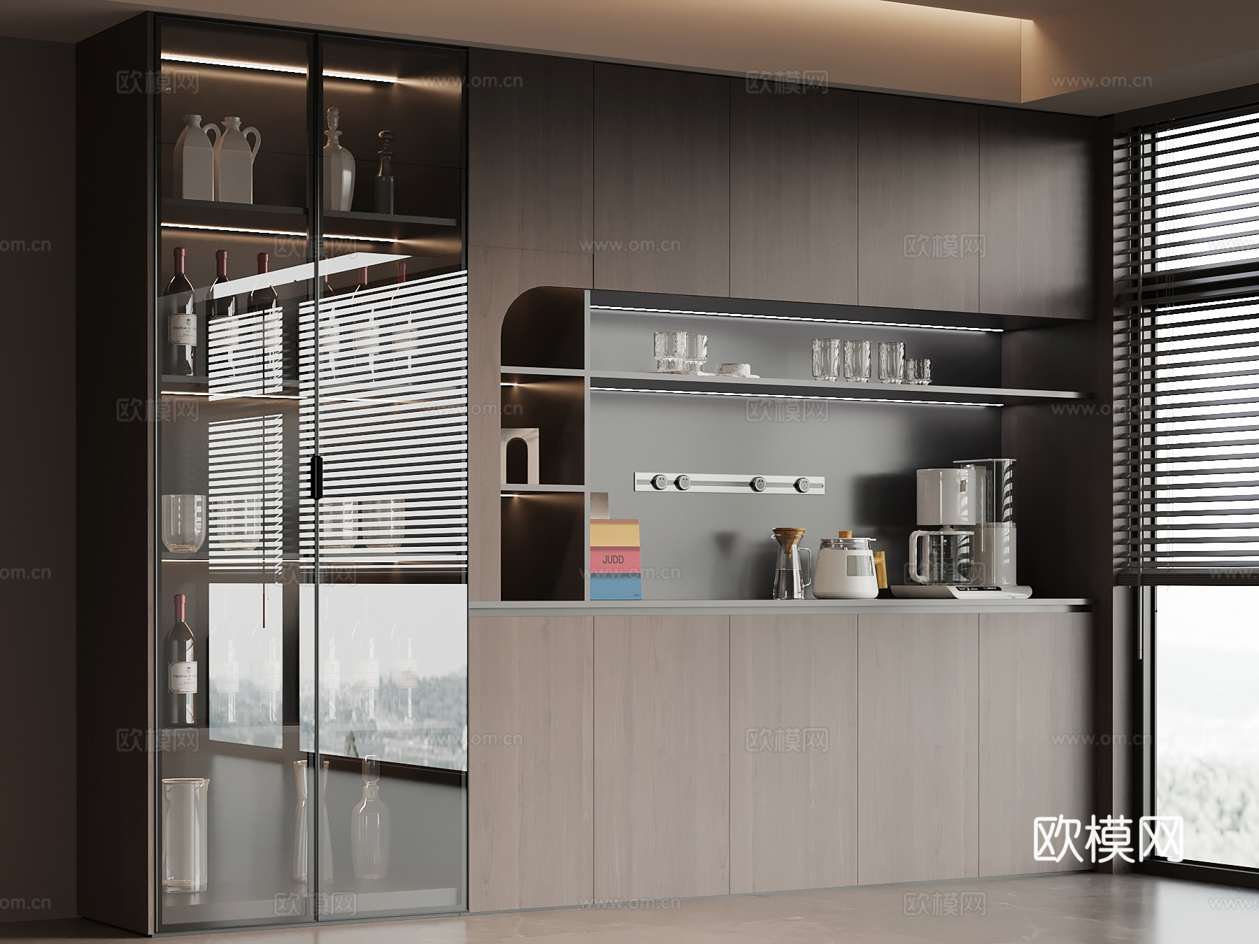 现代意式酒柜 餐边柜su模型