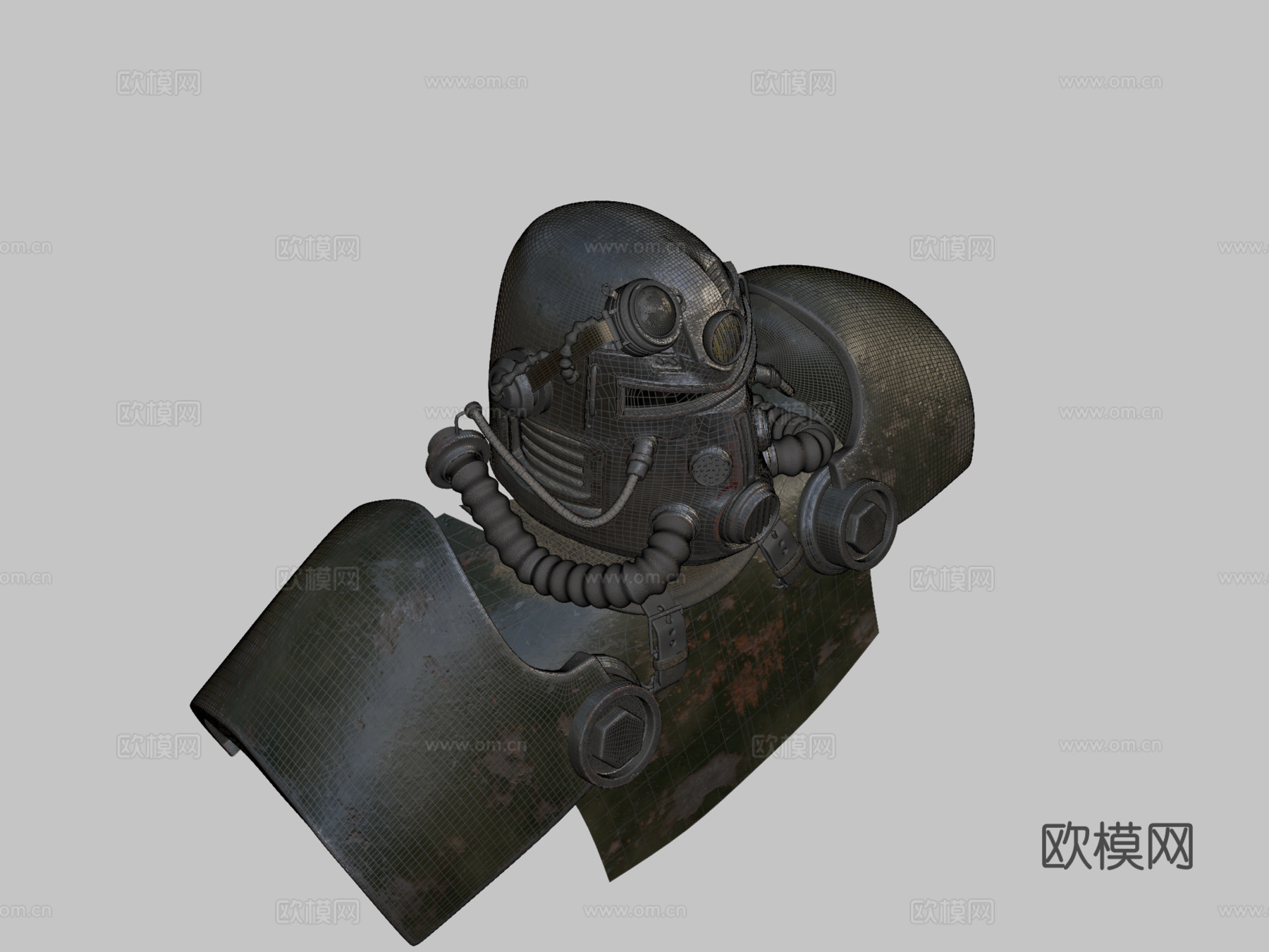 辐射1 T51b动力装甲高模胸像3d模型下载（渲染图2）