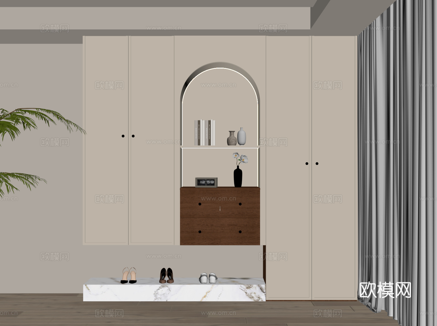 法式中古风鞋柜 入户鞋柜su模型