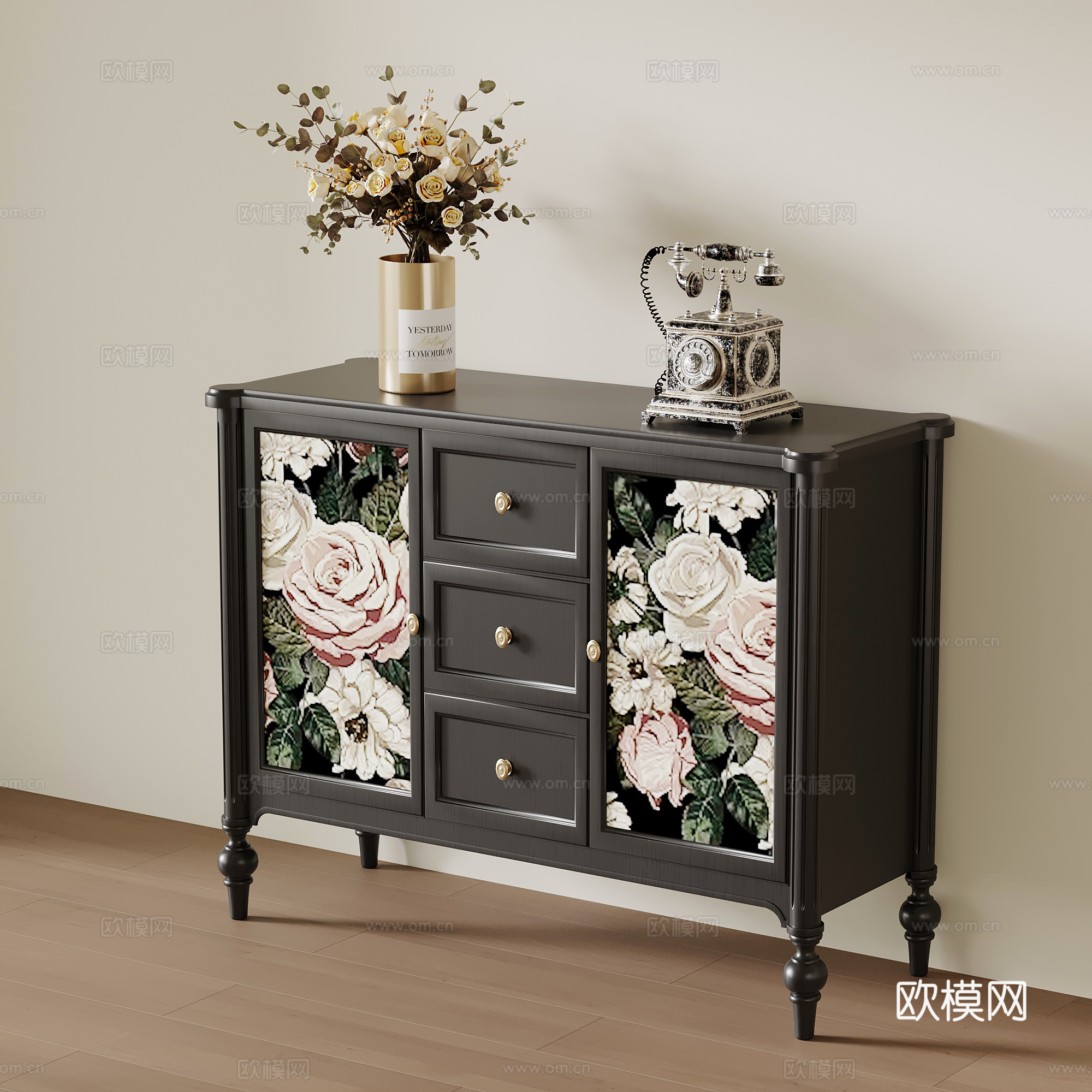 法式复古边柜 玄关柜su模型