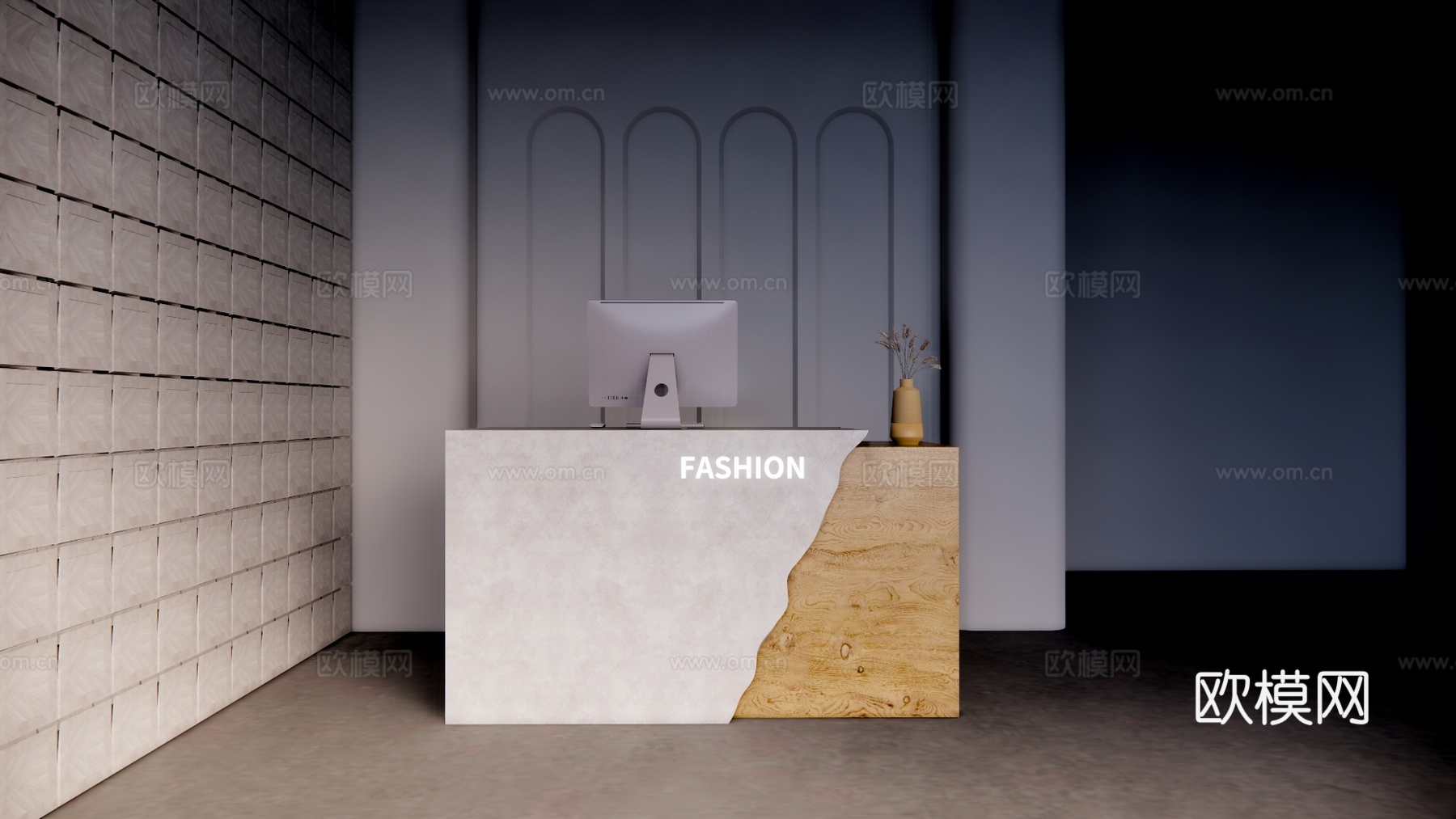 大厅 前台 工位 接待su模型下载（渲染图1）