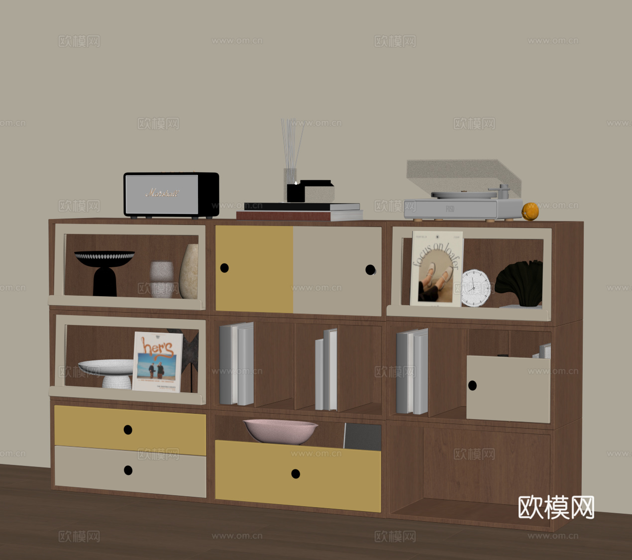 现代中古书柜su模型