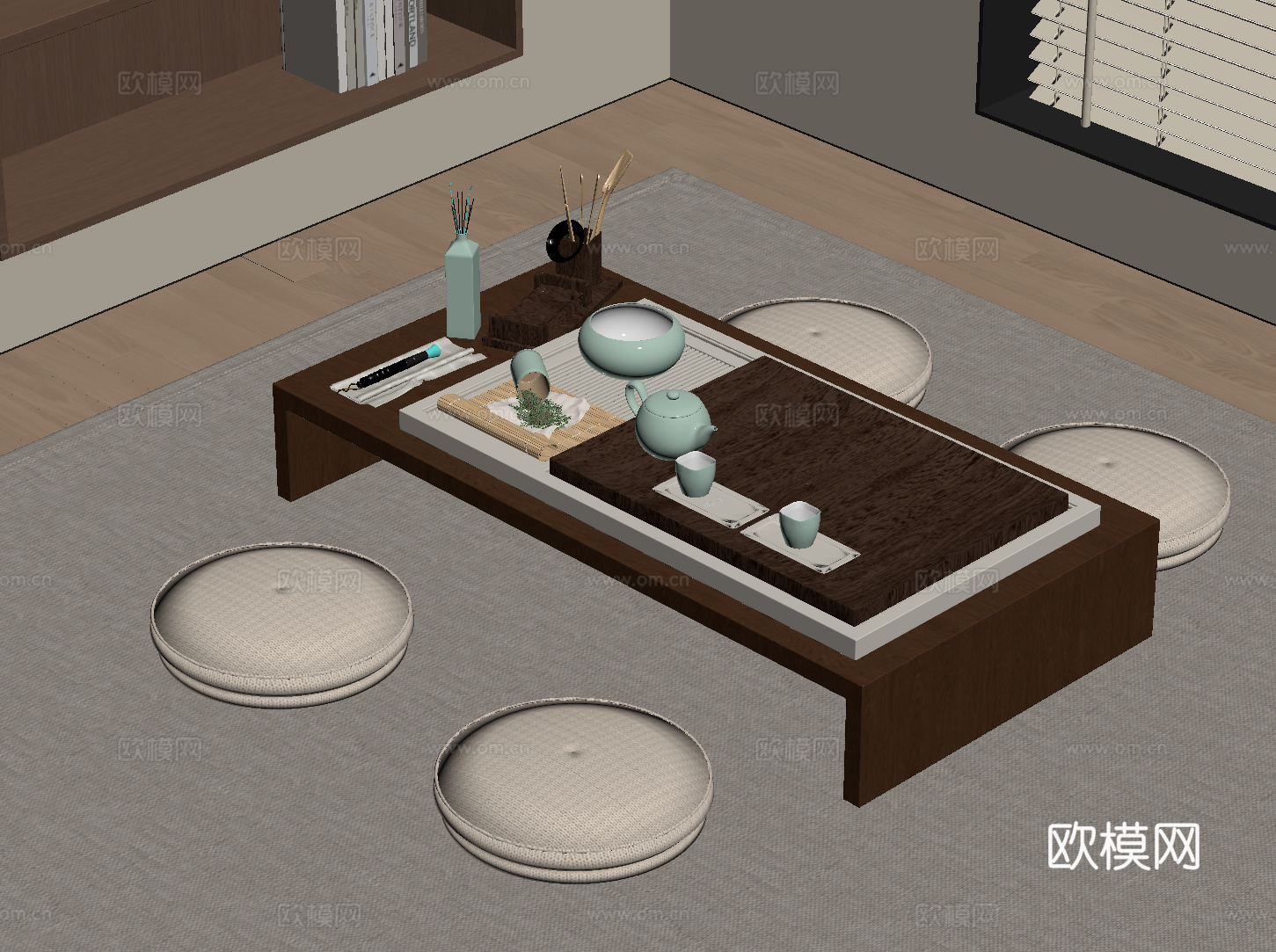 新中式茶桌椅 榻榻米茶桌椅su模型