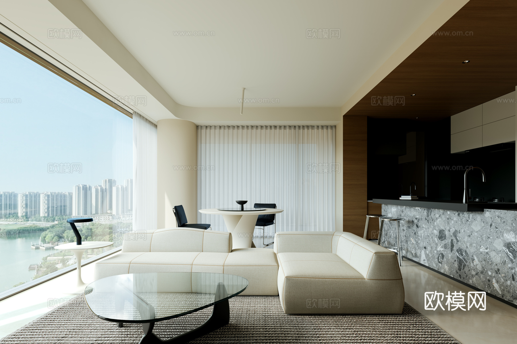 现代客餐厅3d模型下载（渲染图4）