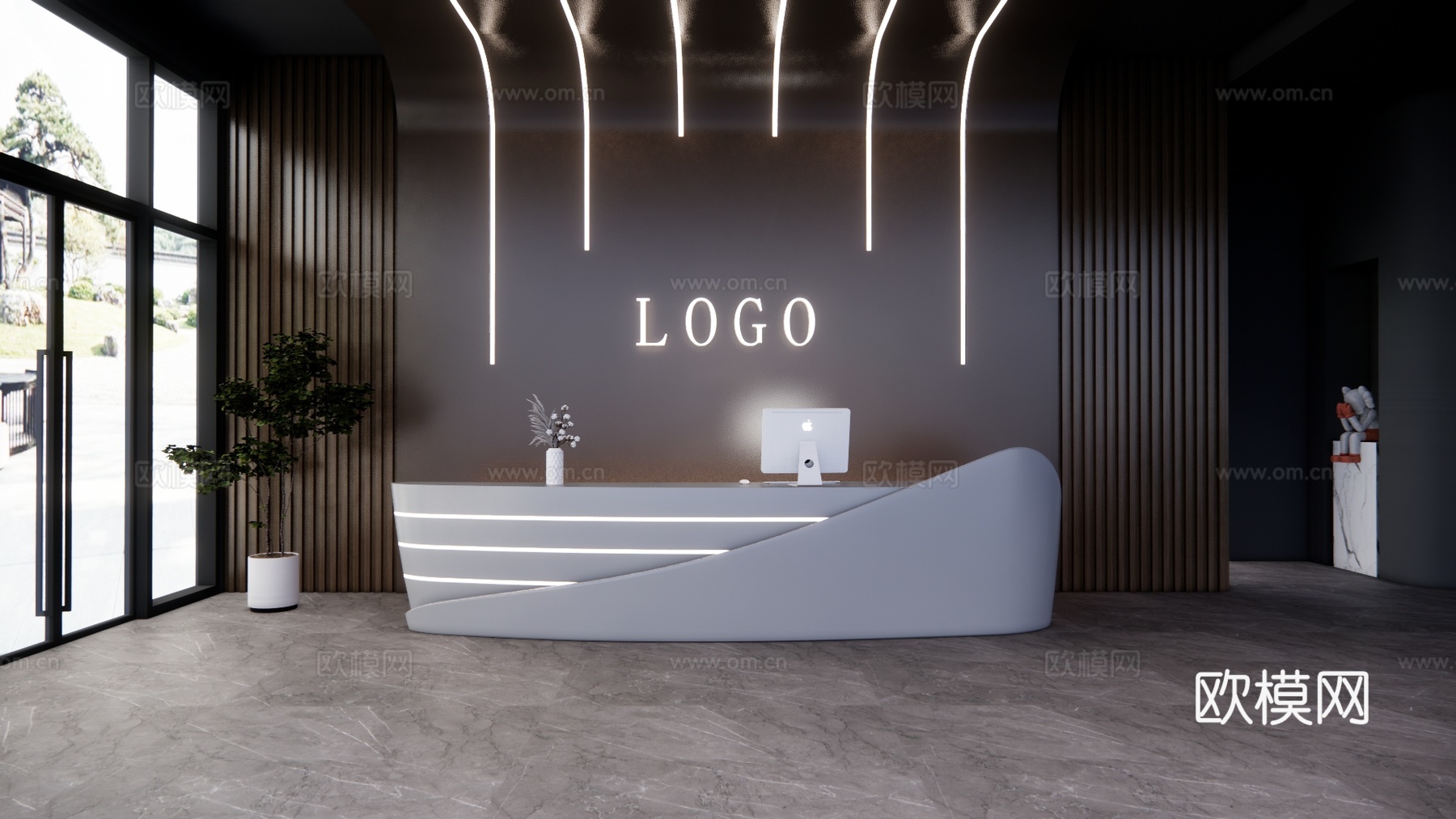 接待 办公空间 前台接待 办公su模型下载（渲染图1）